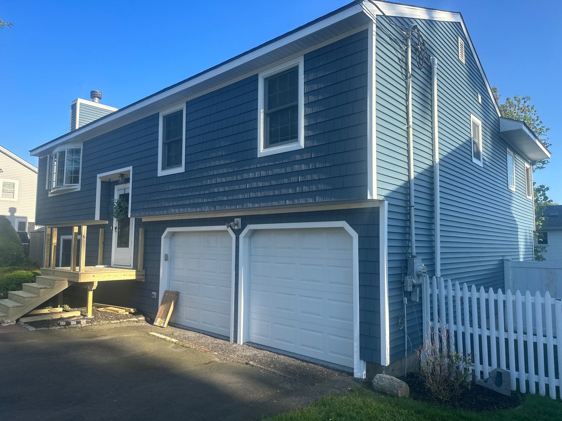 Siding Installation using Certainteed Cedar Impressions Straight Edge Perfection Shingles - D7 - Pacific Blue by A Plus Exterior