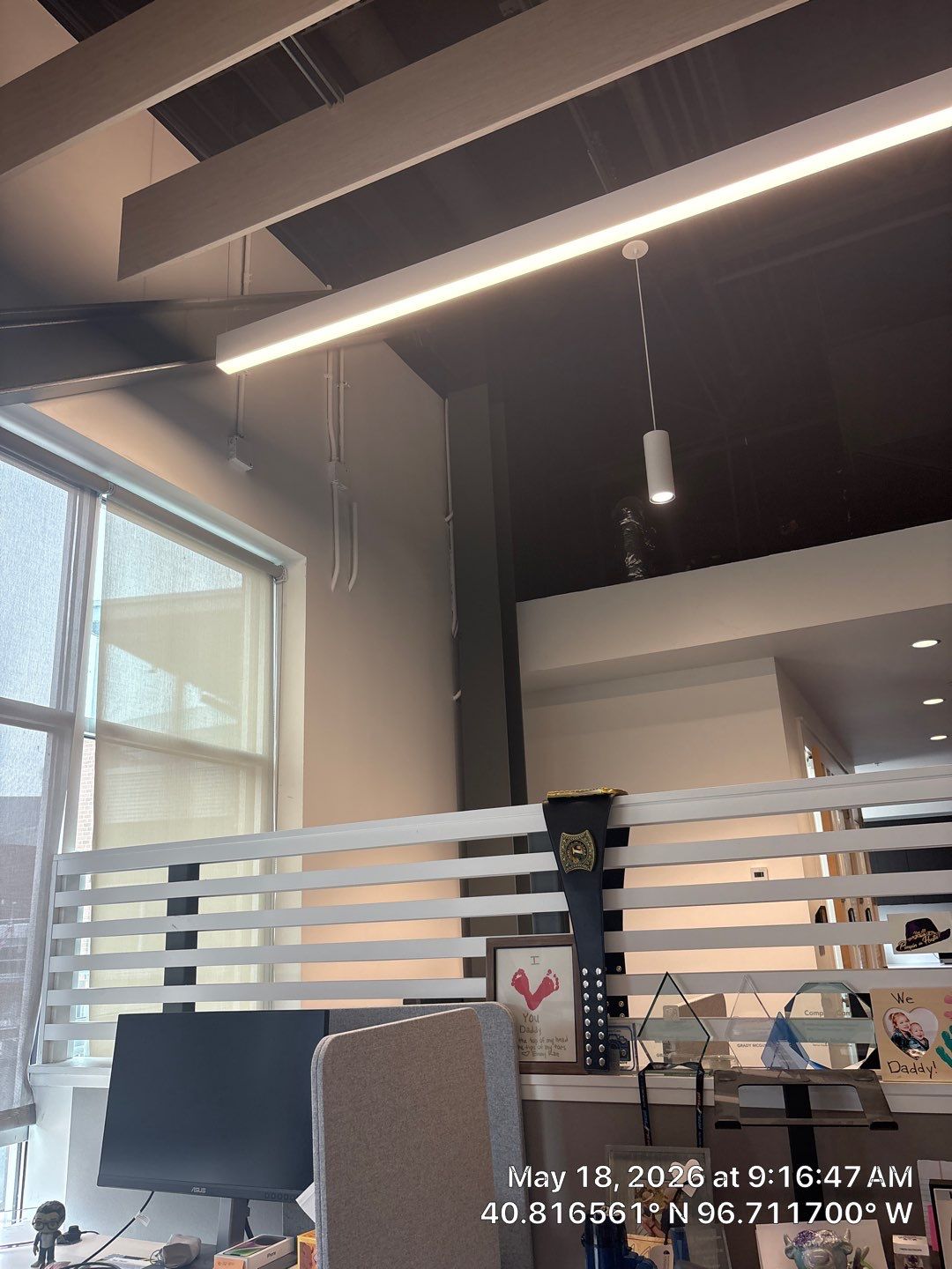 Modern Office Interior Fit-Out with Acoustic Baffles in Lincoln by CompanyCam Sales Demo