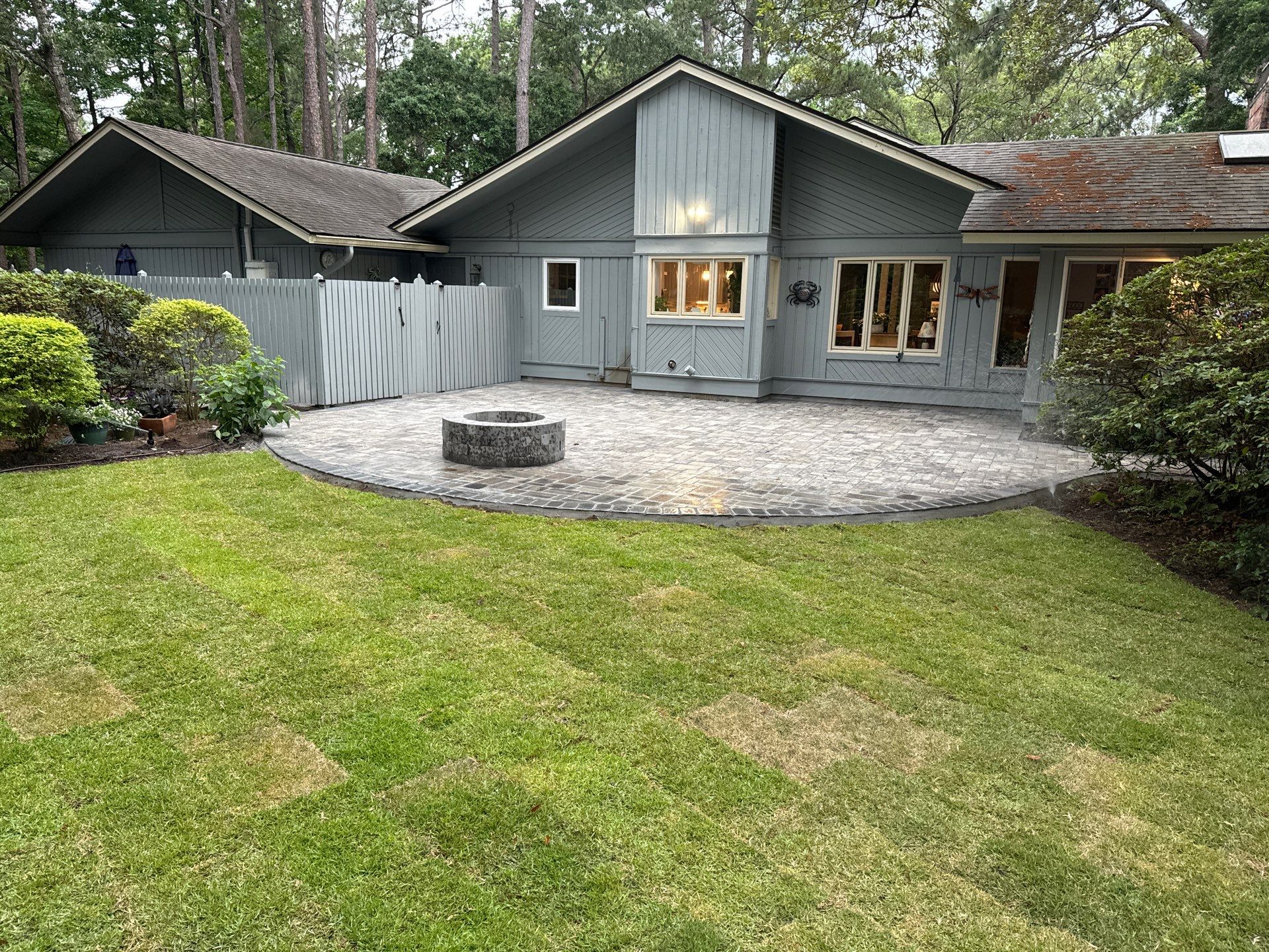 Custom Gray Paver Patio and Fire Pit Installation in Hilton Head Island by Lowcountry Scapes, LLC