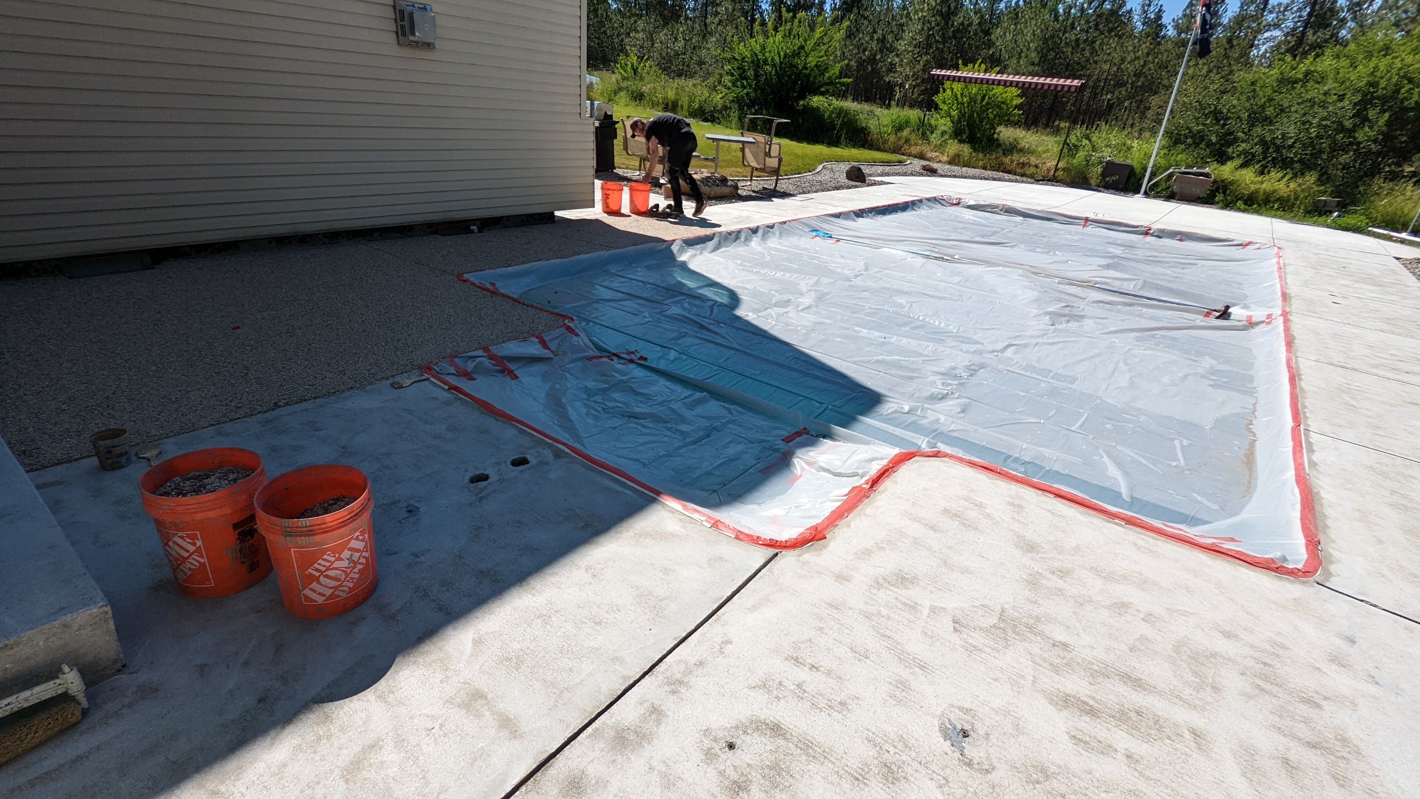 Garage Transformation using Domino for Garage and Pecan for Pool Deck by Croc Coatings, LLC