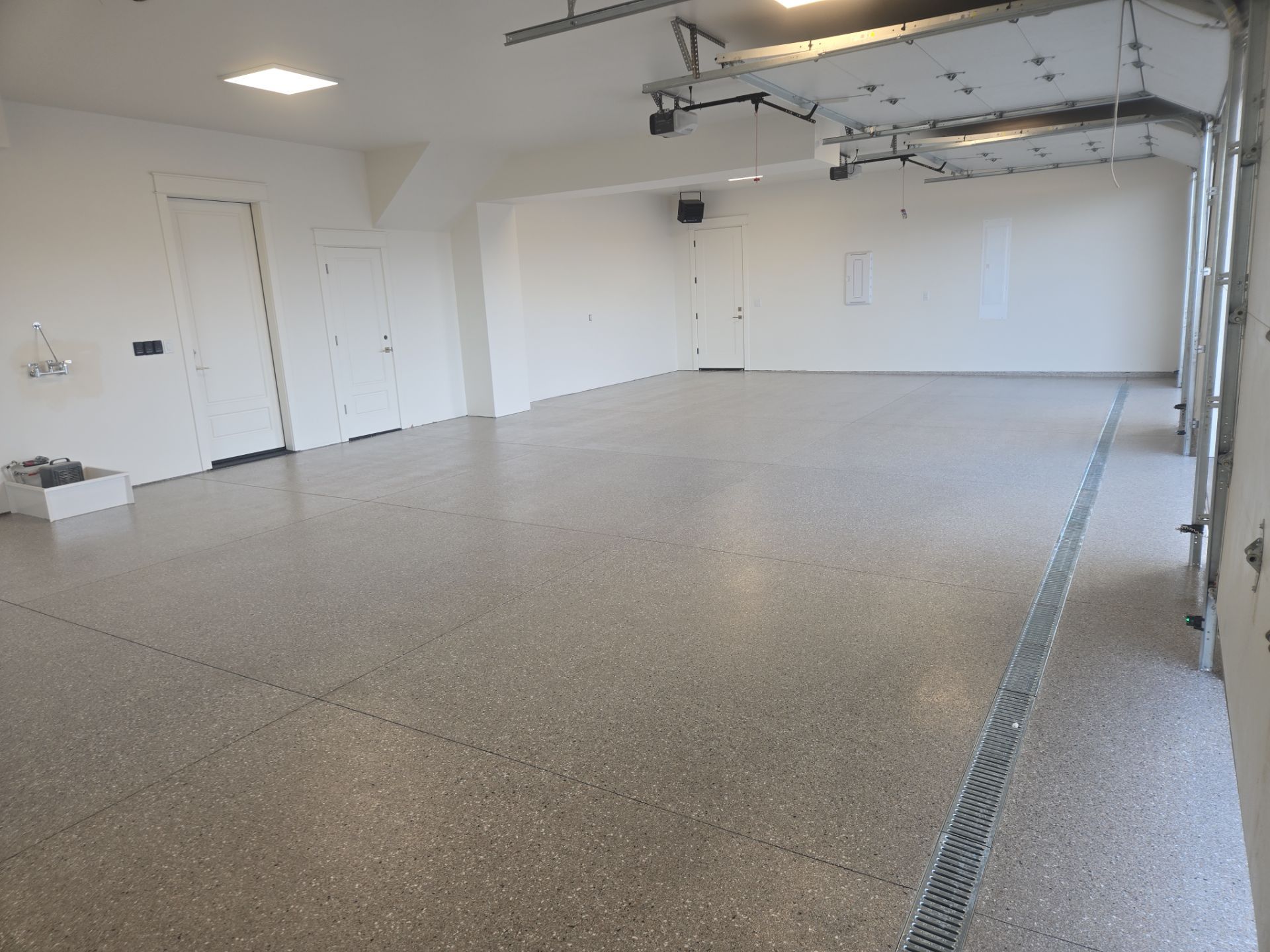 Multi-Bay Detached Garage Transformation with Claystone Hybrid Flake by Croc Coatings, LLC
