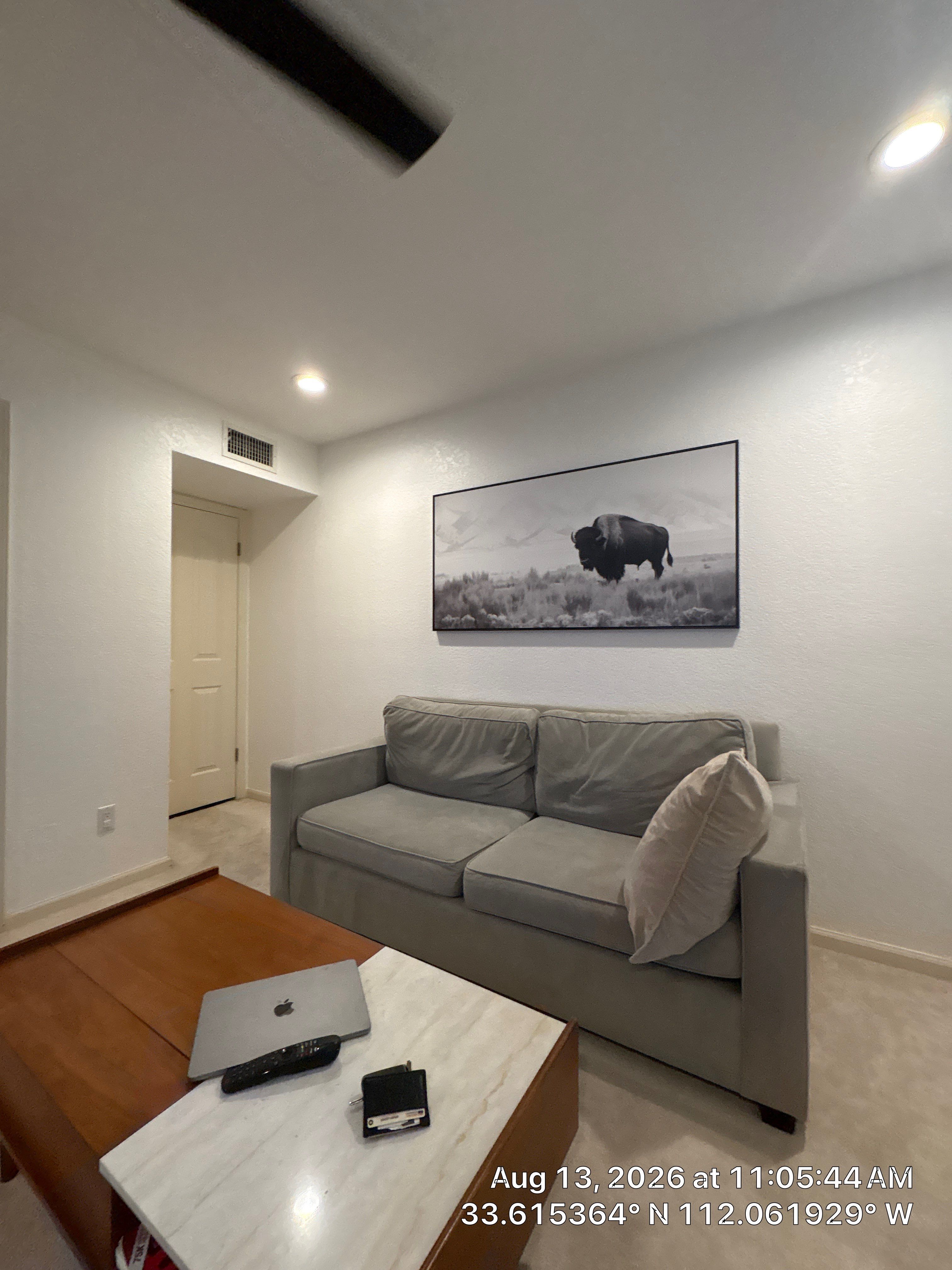 Phoenix Home Office Setup with Plantation Shutters and Media Wall by CompanyCam Sales Demo