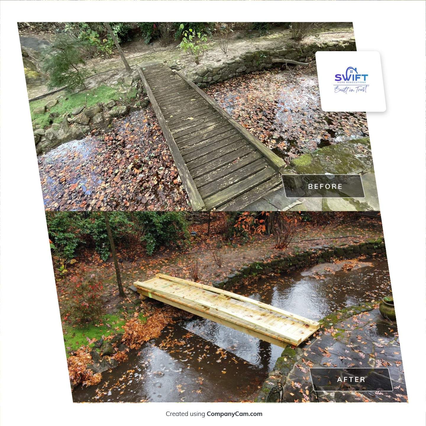 Pressure-Treated Wood Deck Replacement and Garden Bridge in Atlanta by Swift Home Renovations