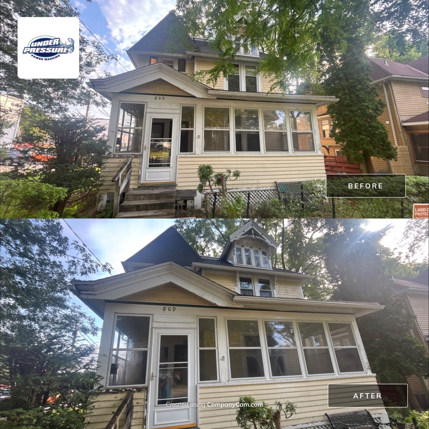 Full exterior wood softwashing cleaning in Madison for paint prep! by Under Pressure Power Washing