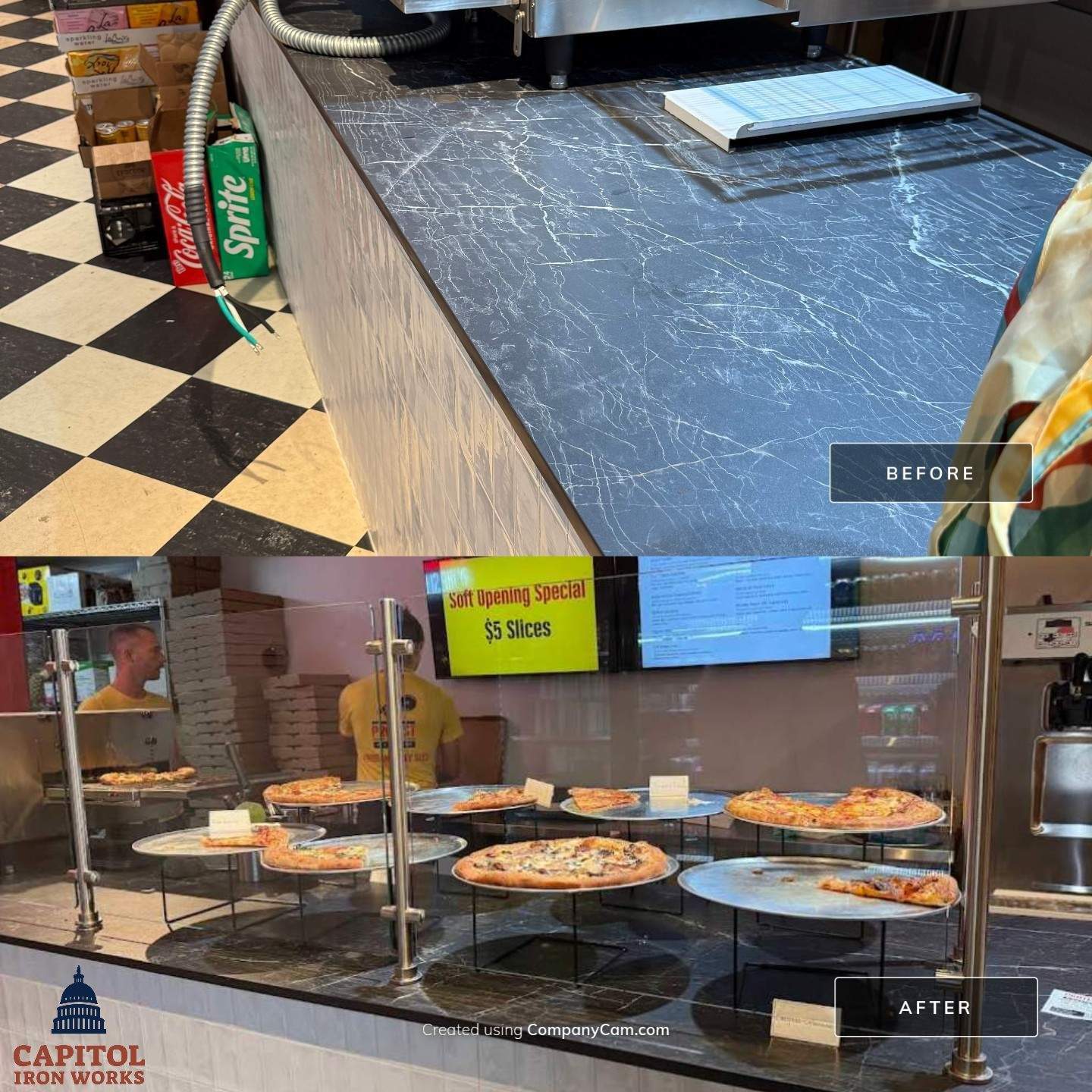 Sleek Glass Guard & Countertop Post Installation – Protest Pizza – Washington, DC by Capitol Iron Works