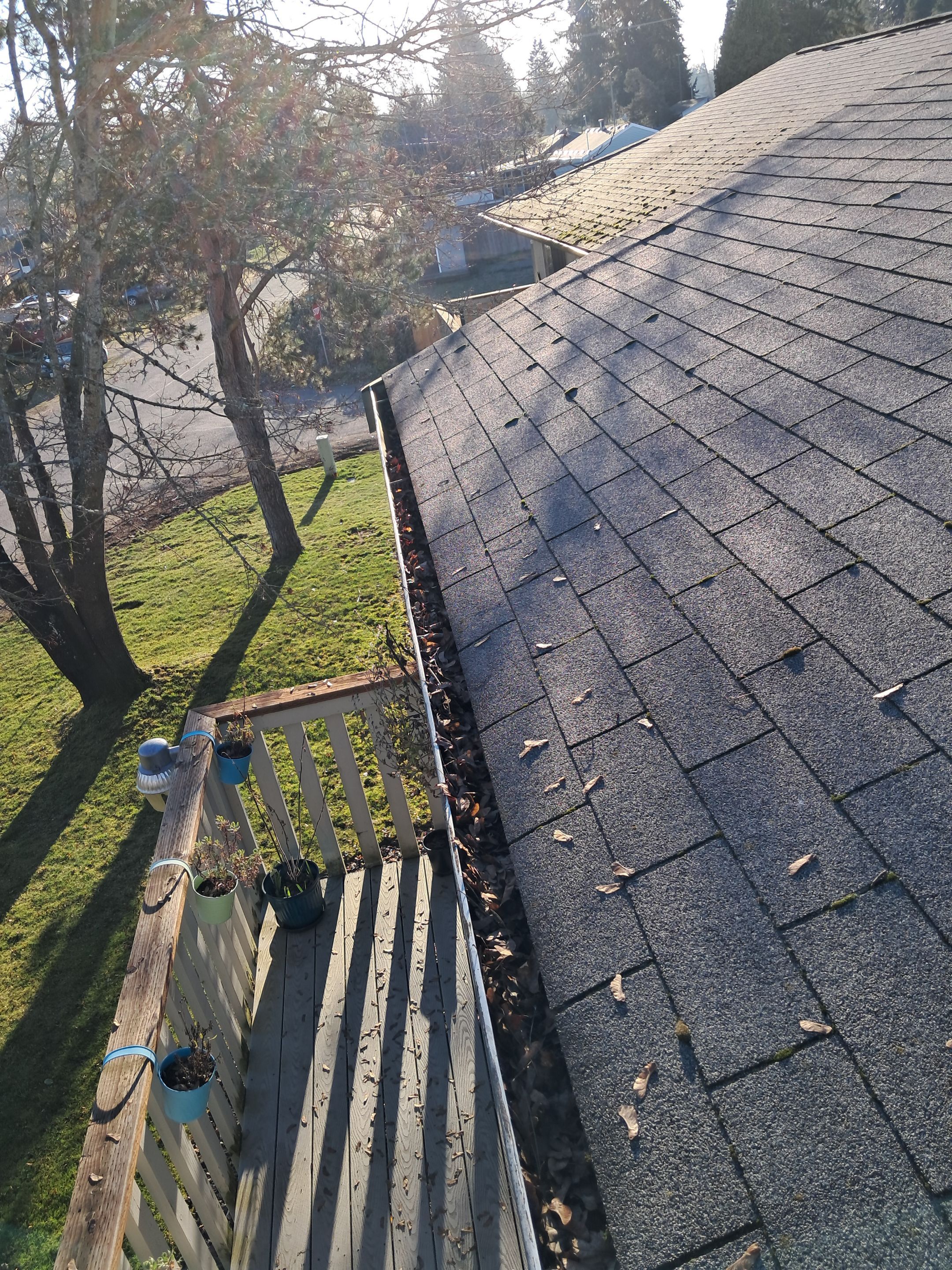 Commercial gutter cleaning Olympia, WA before photo with filled gutters