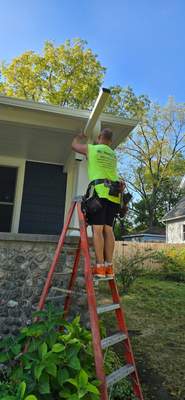 seamless aluminum gutter install in Woodstock, IL (In Progress)