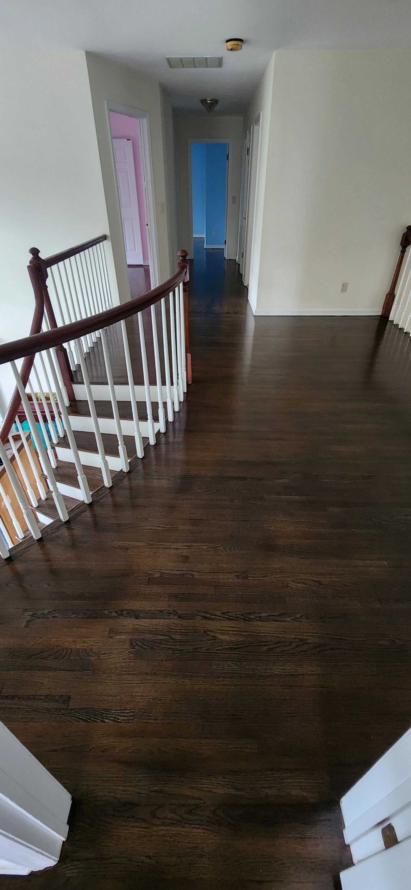 Red Oak refinished with DuraSeal Jacobean Stain and Bona Semi Gloss by Footprints Floors Morristown
