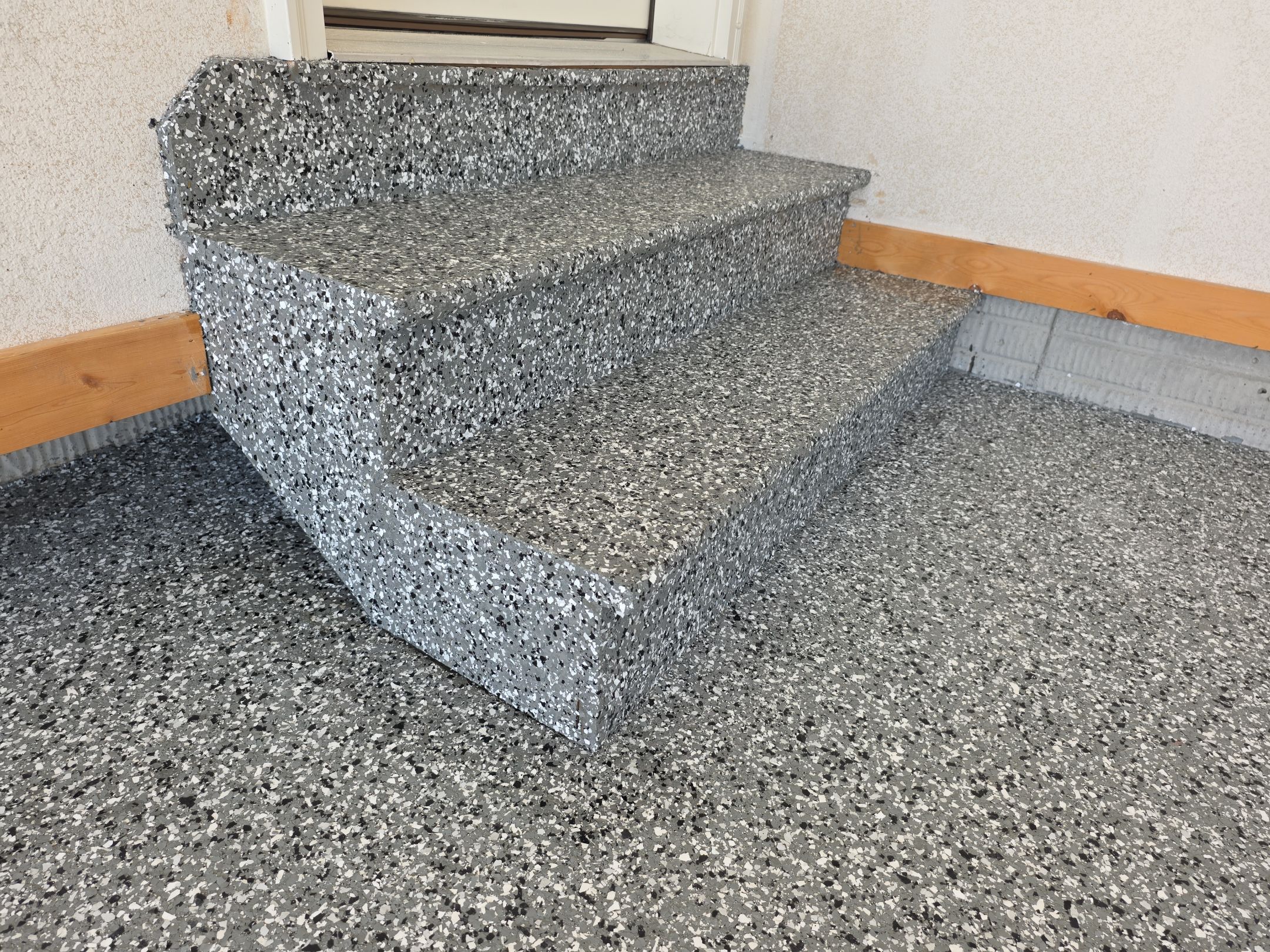 Garage Floor Coating with Smoke Flake by Revival Concrete Coatings, LLC