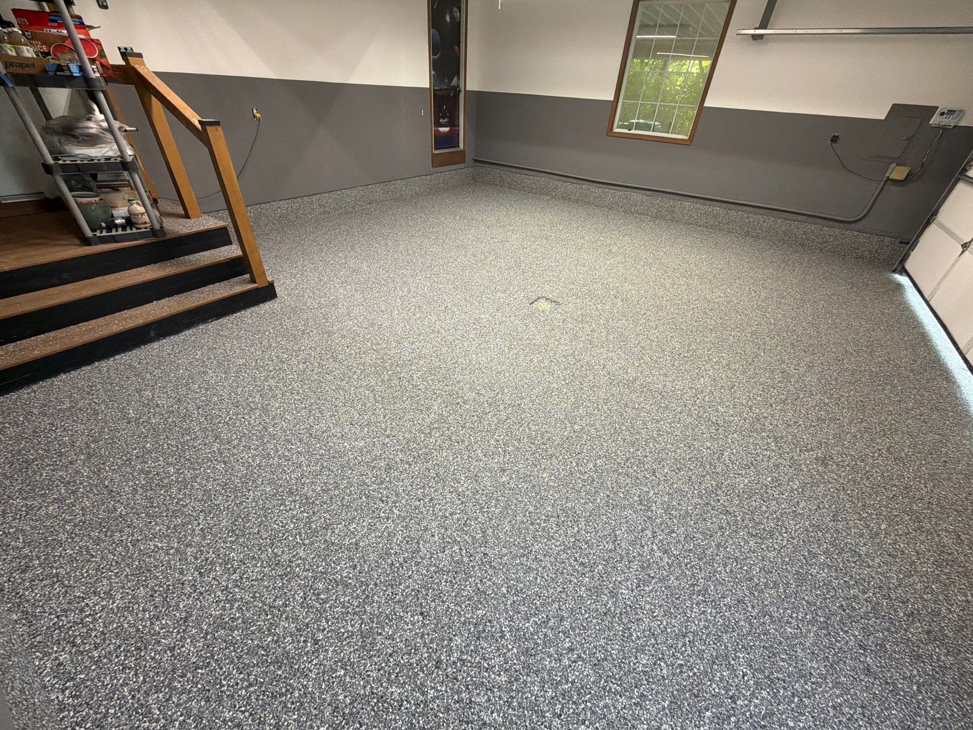 Weathered Gray Epoxy Flake Floor Installation in Muskegon by Gordon Painting