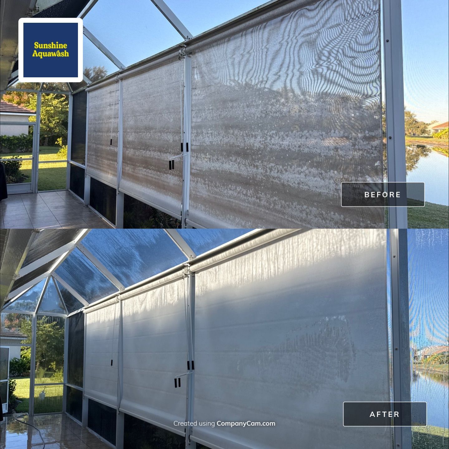 University Park Lanai Transformation | Screen Enclosure & Shade Cleaning by Sunshine AquaWash