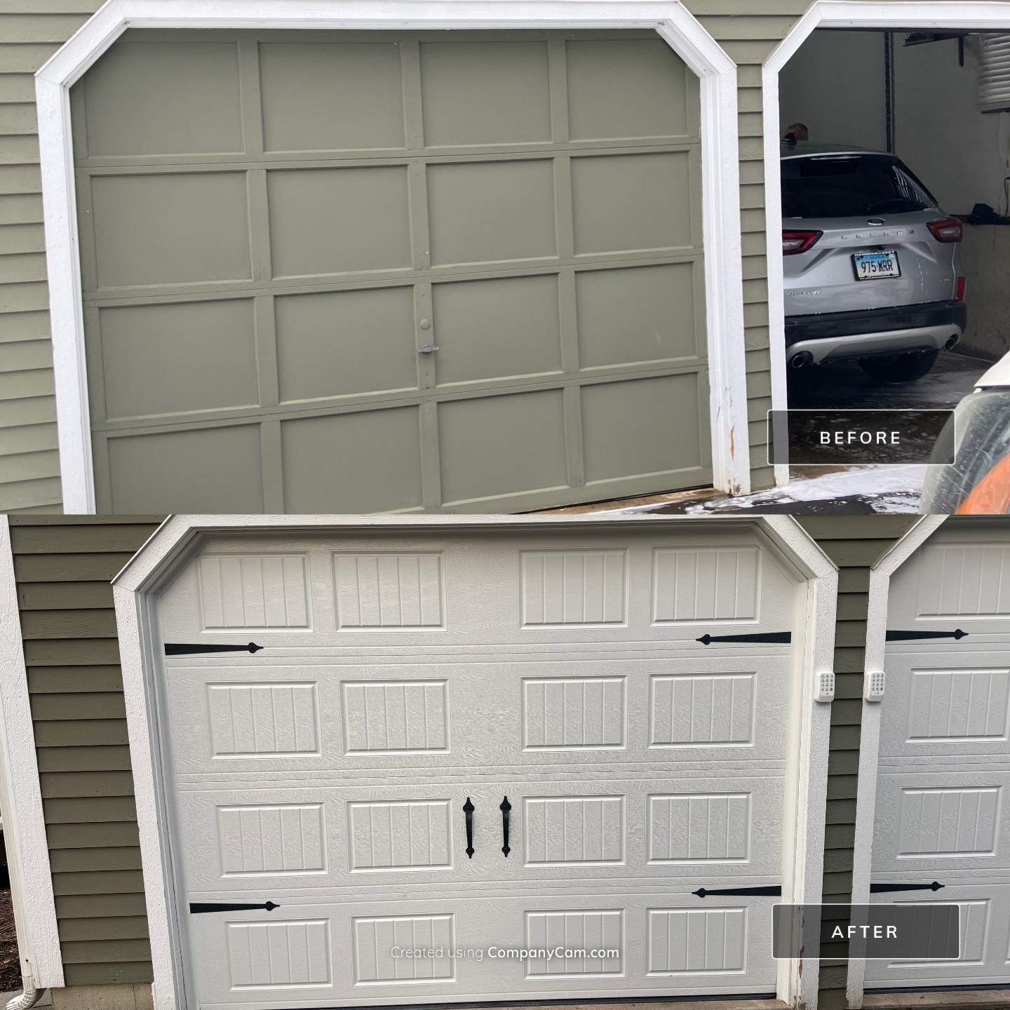 Clean Garage Door Upgrade with Modern Hardware Detail by DiGiorgi Roofing and Siding Inc