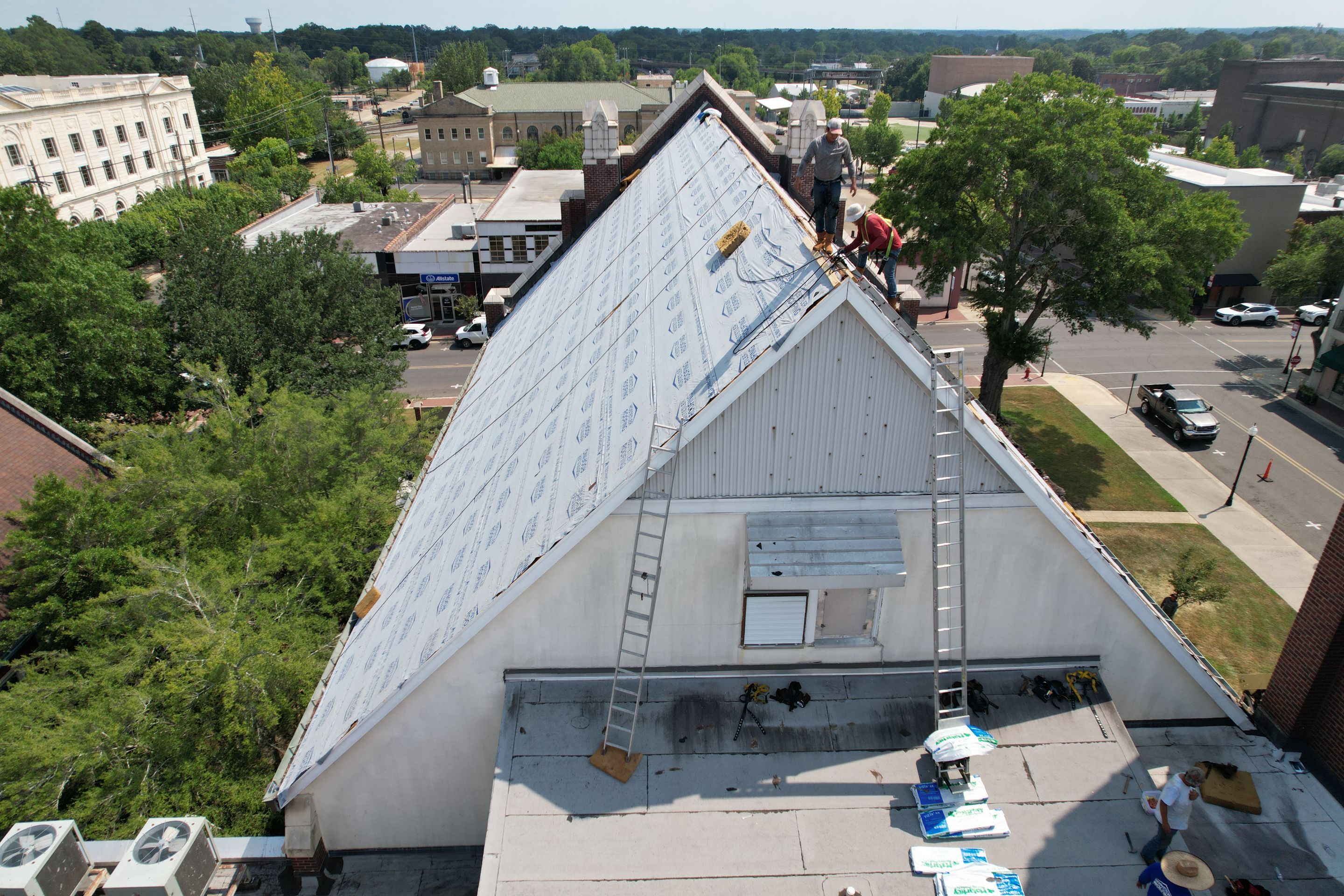 Commercial Roof Replacement using Malarkey Vista Shingles and 50 mil PVC by Hostetler Roofing