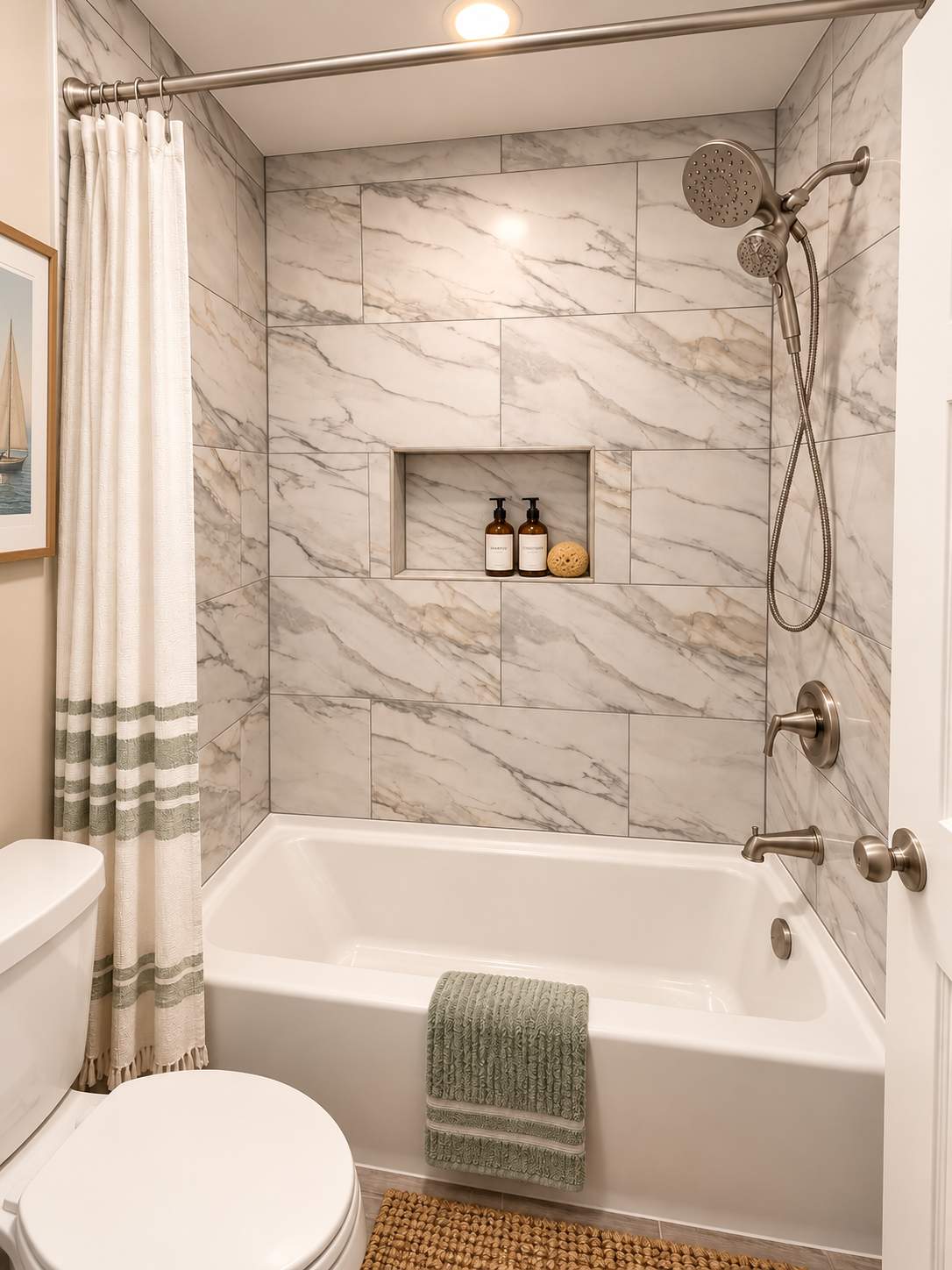 Modern Marble-Look Tub & Shower Bathroom Remodel by Remodel Now