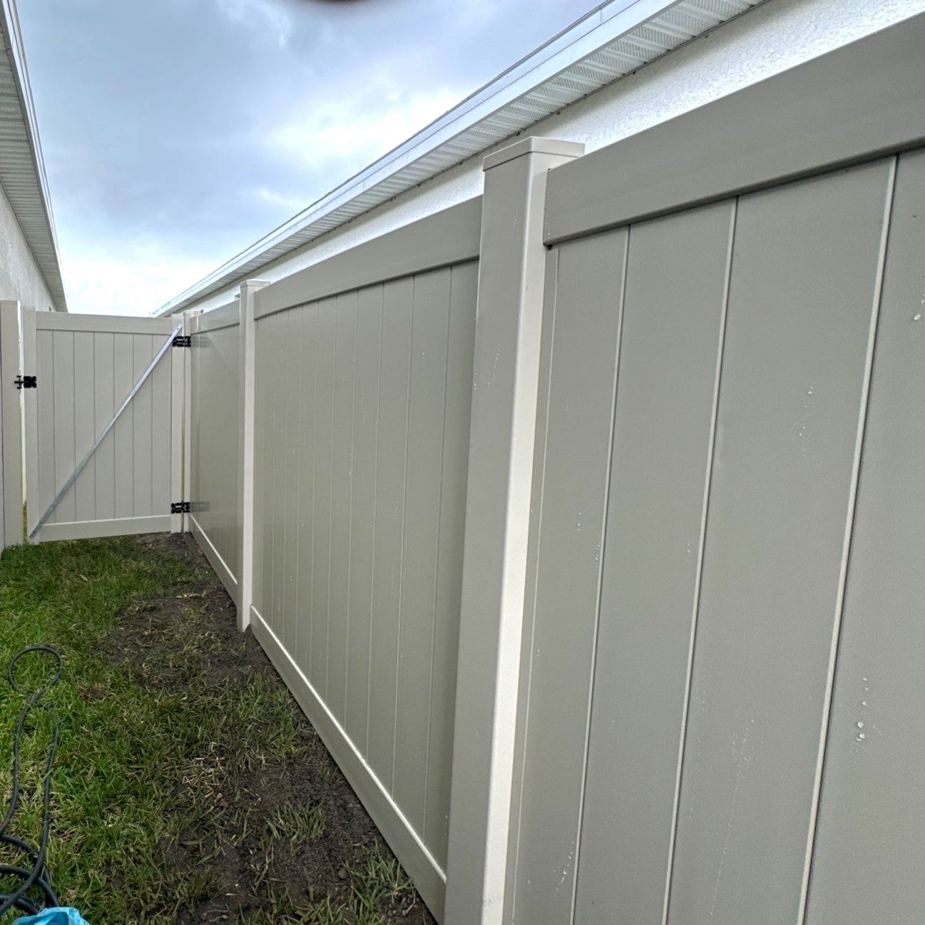 Vinyl Fence Installation using Tan Vinyl Privacy Fence by Asap fence and gates, LLC