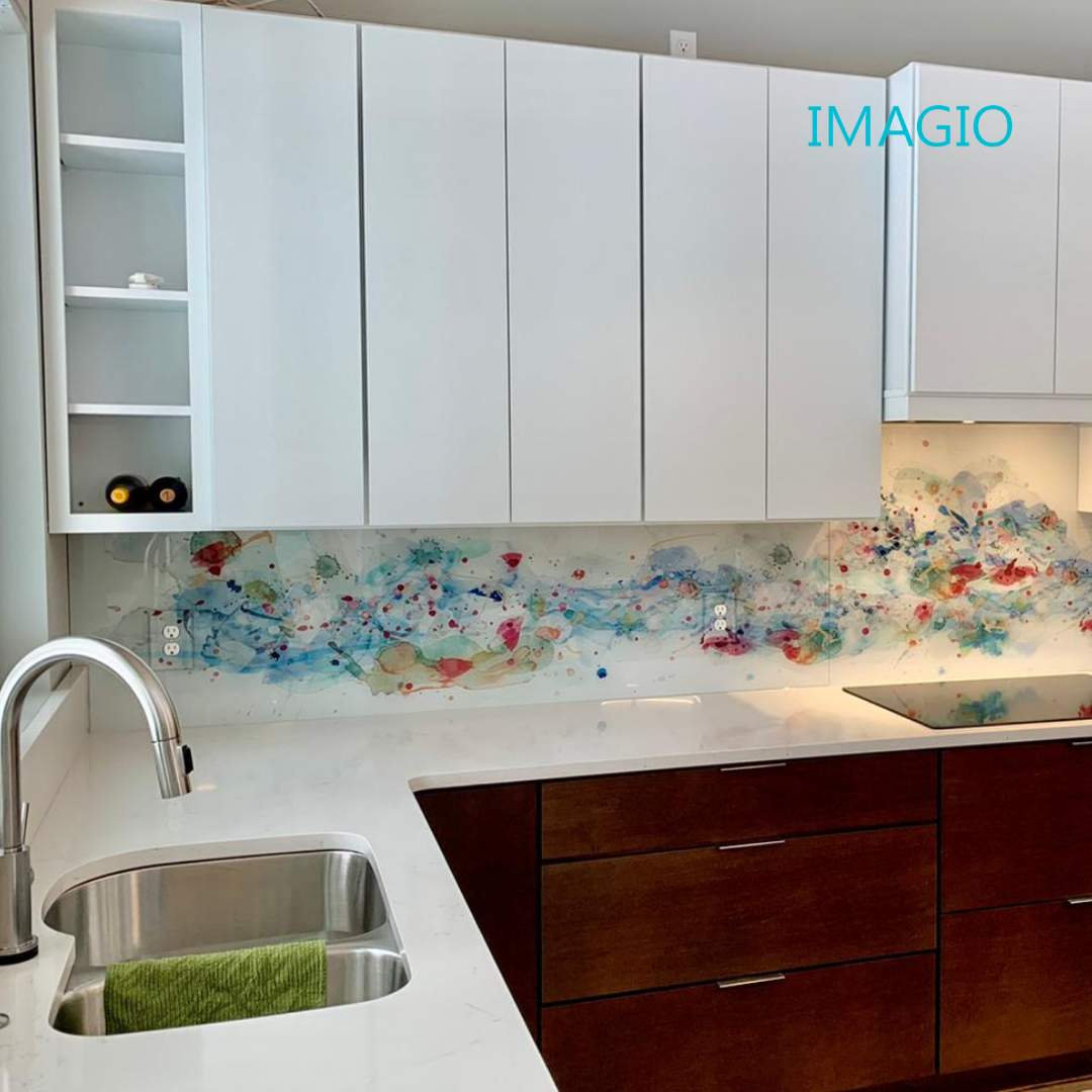 Kitchen Remodel using IMAGIO Solid Glass Backsplash by Rocco Pisto by IMAGIO