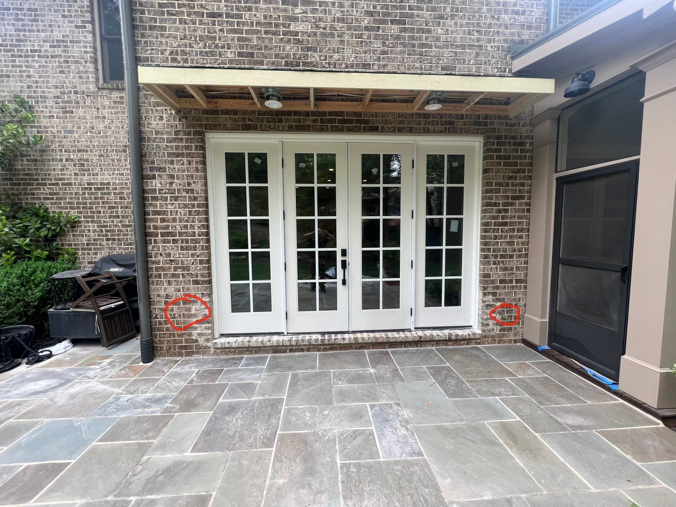 Atlanta French Door Installation with Custom Wood Overhang and Flagstone Patio by Swift Home Renovations