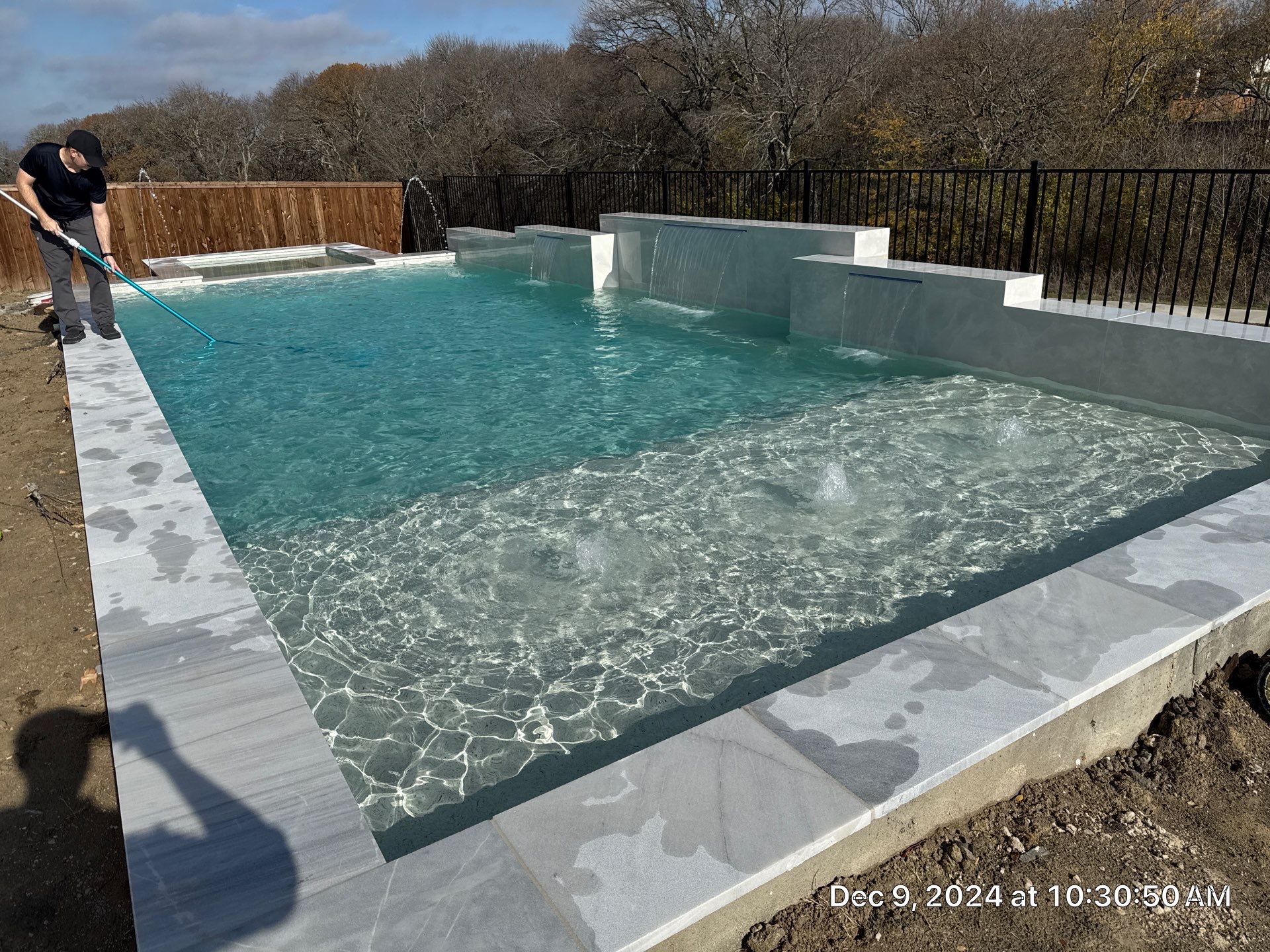 Large Pool and Spa with Rain Descent by Pinnacle Pools and Spas - DFW