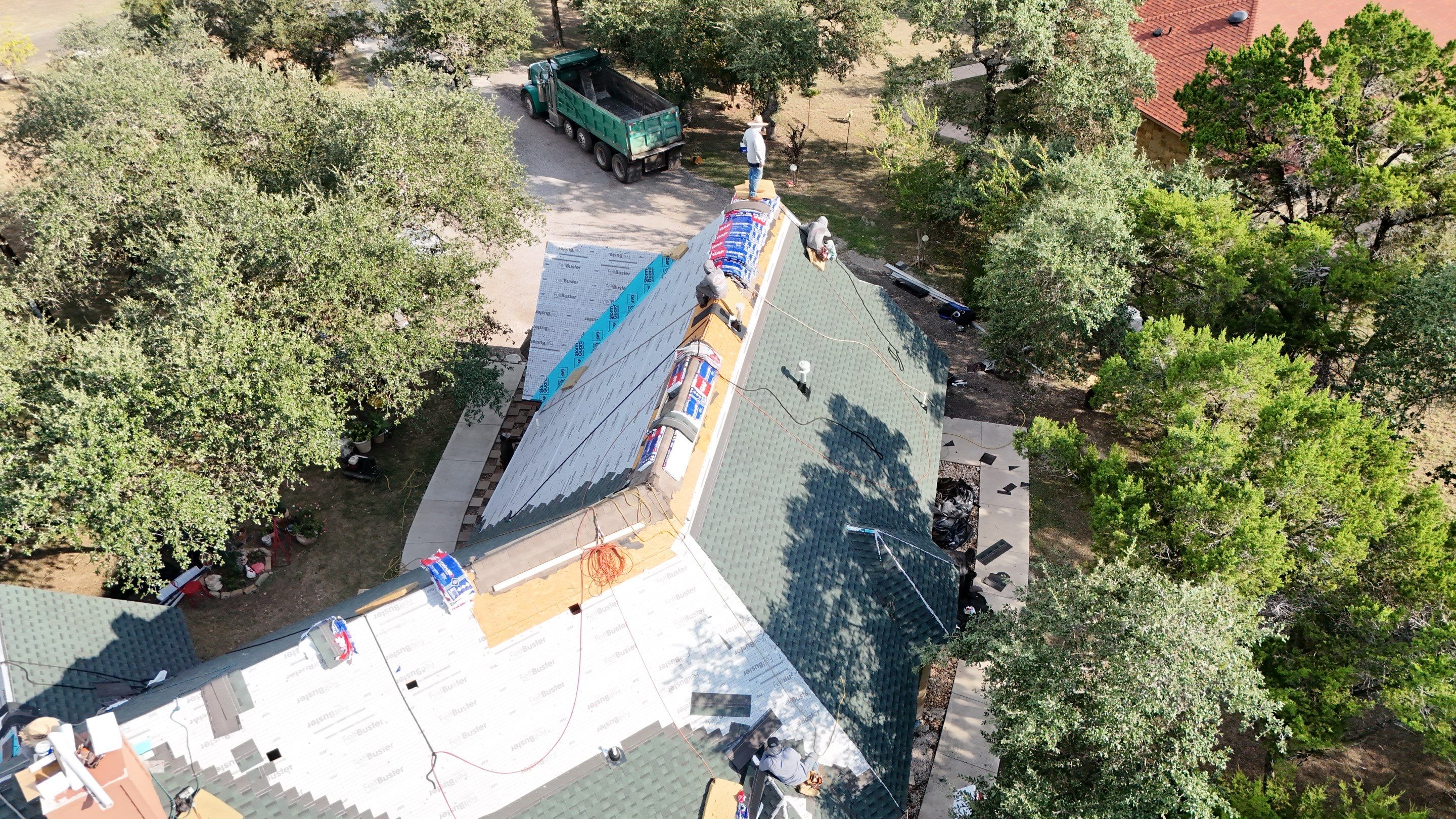 Residential Roof Replacement using GAF - HDZ - Hunter Green by Action Exteriors Austin