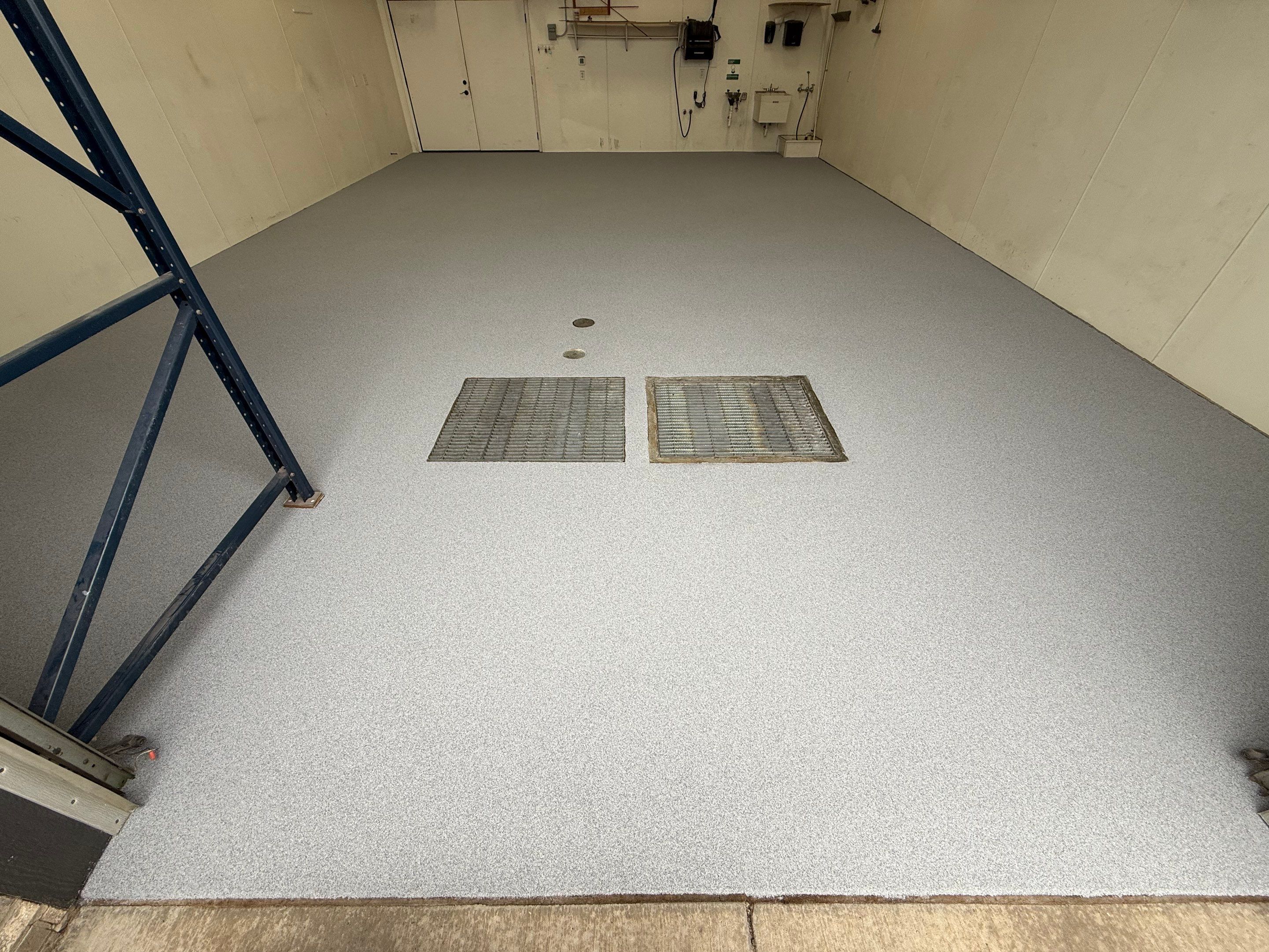Commercial Grey Speckled Epoxy Floor Coating for Industrial Workshop by Select Painting, Coatings & Garage Cabinets