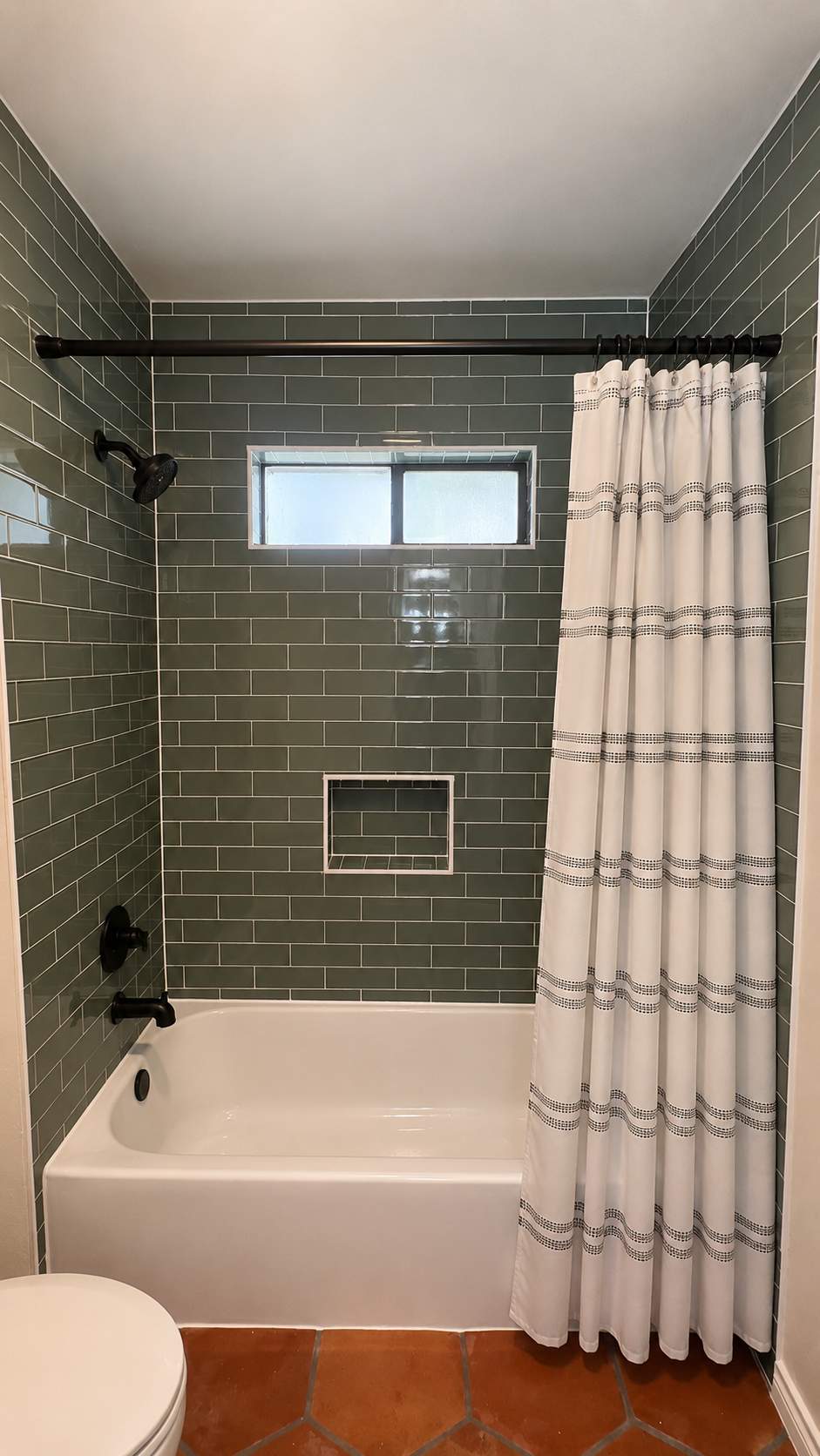 Braun Station Bathroom Remodel Mixing Sage Subway Tile & Saltillo Flooring by Legacy Bath and Kitchen