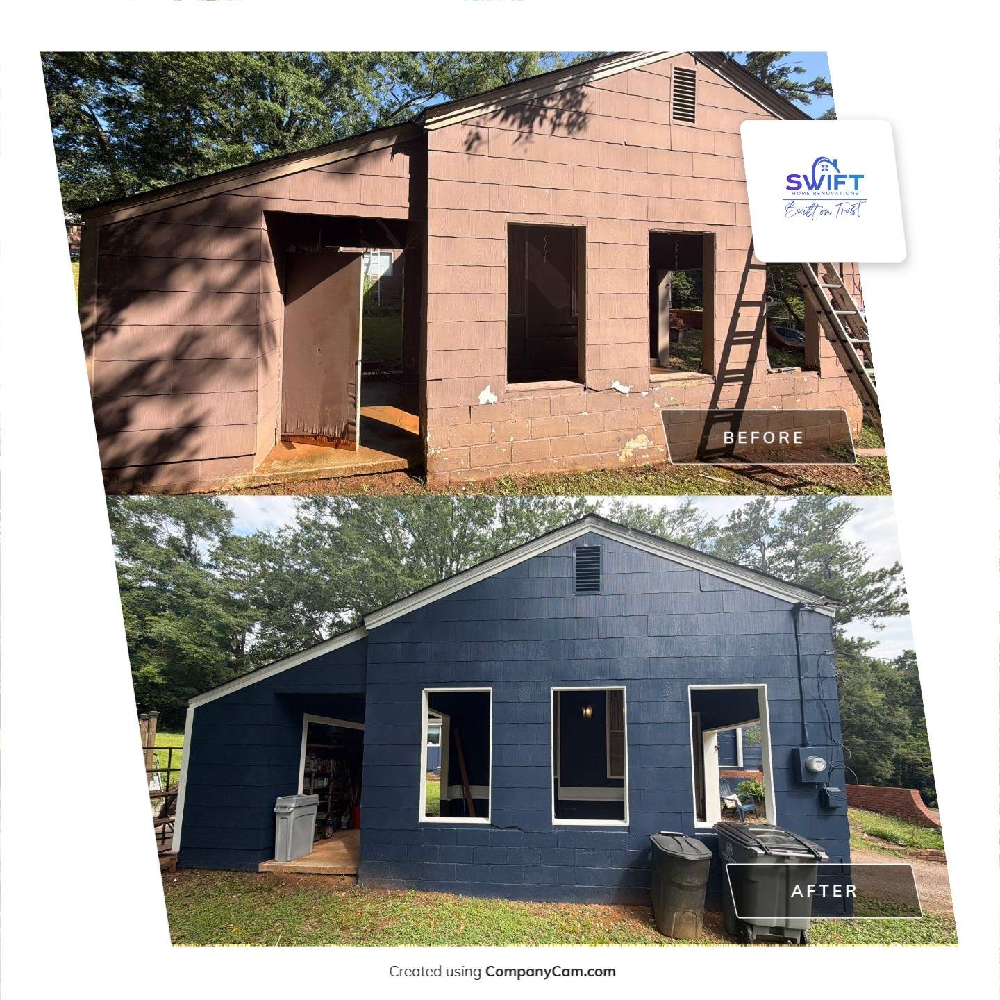 Full Exterior Repaint with Navy Blue and White Trim by Swift Home Renovations