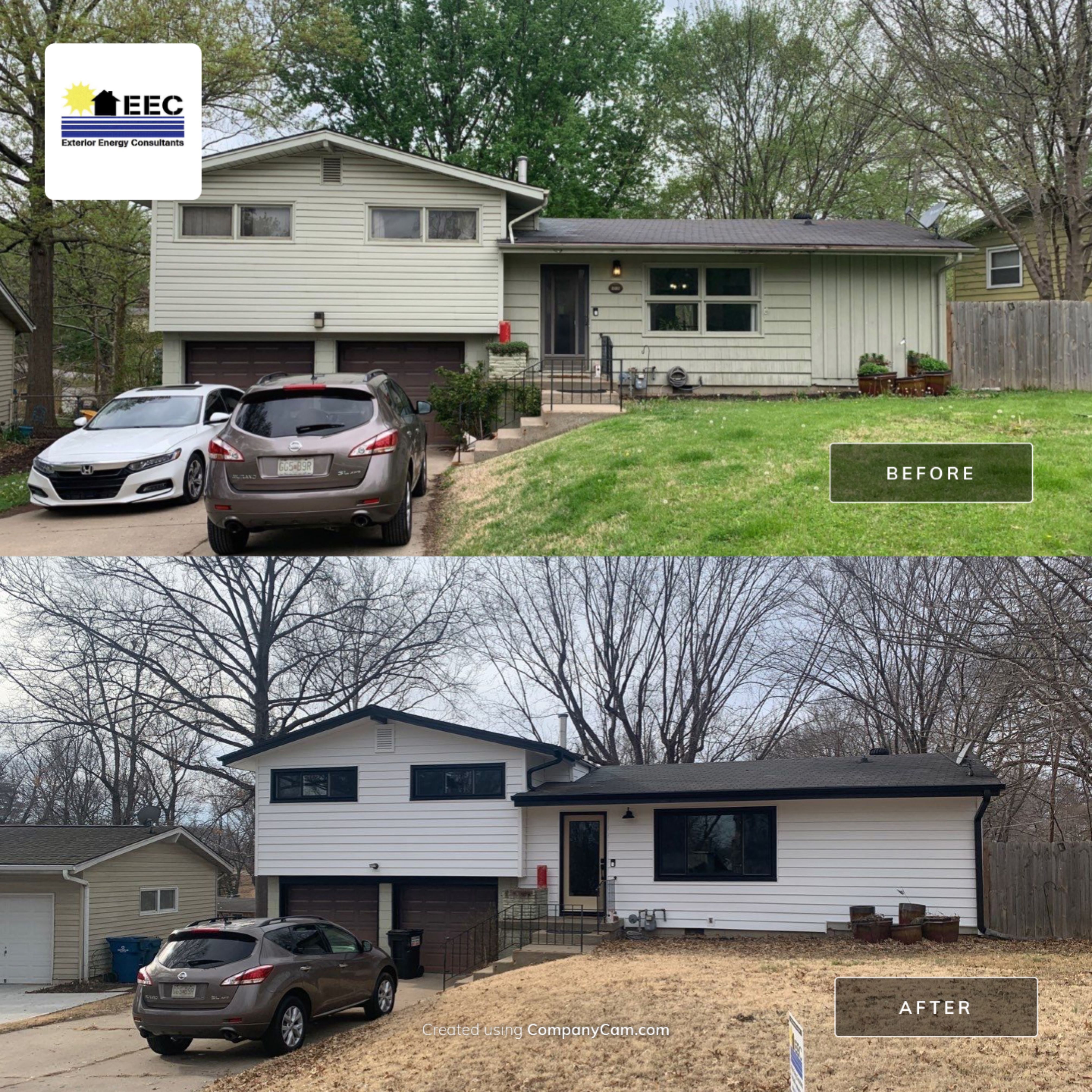 White Craneboard Siding and Heartland Window Installation in Parkville by EEC Windows, Siding & Roofing