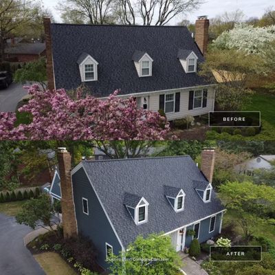 Residential Roofing Installation using James Hardie Fiber Cement Lap Siding and Certainteed Landmark Pro Shingles