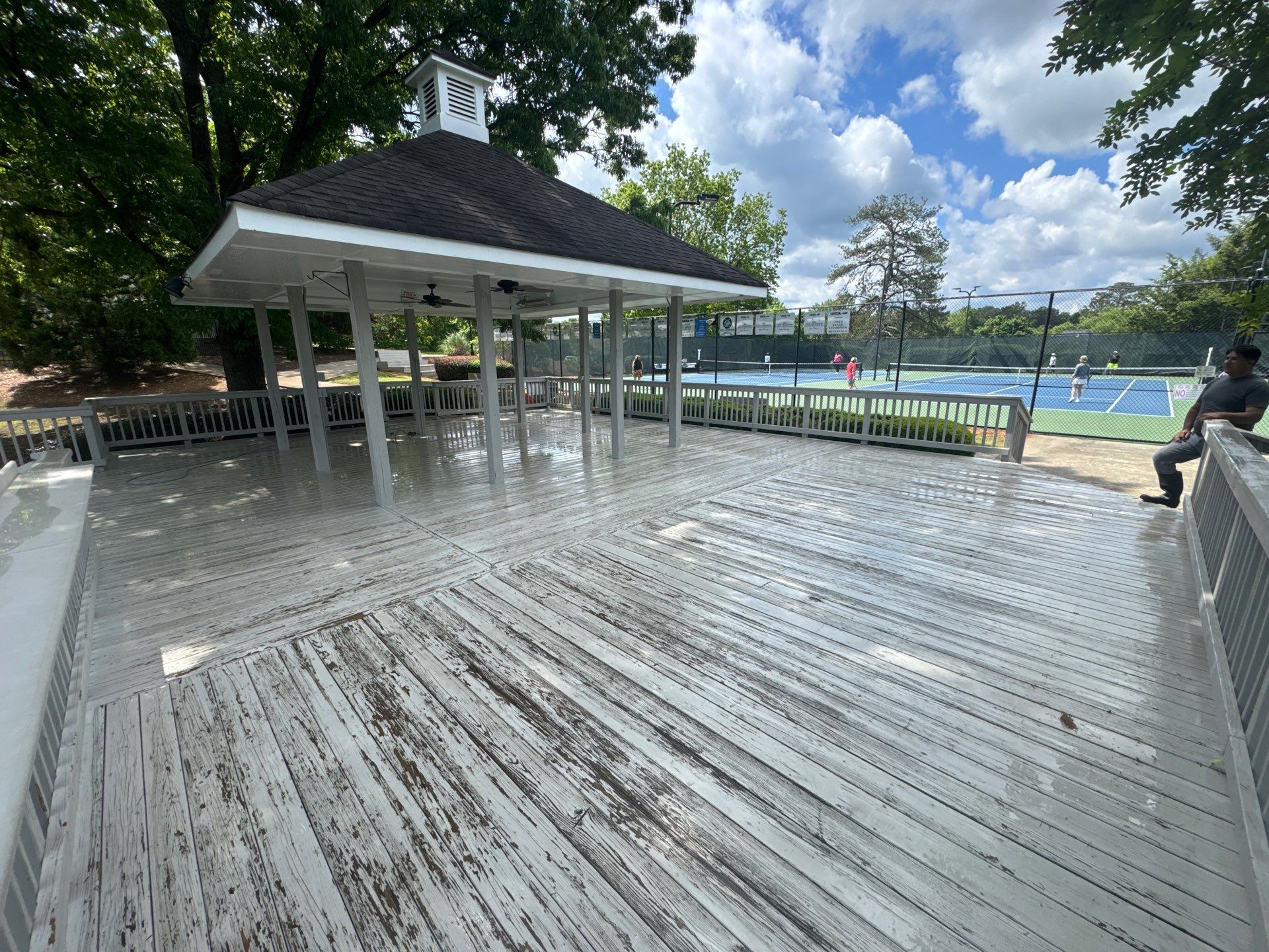 Exterior Deck and Pavilion Painting for Wexford Tennis Club in Roswell by Swift Home Renovations