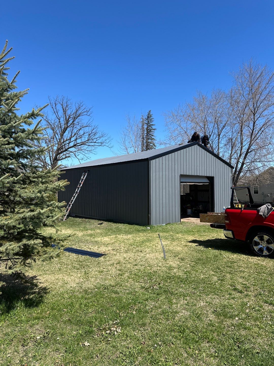Hail damaged pole shed in Randall Mn by Koska construction llc
