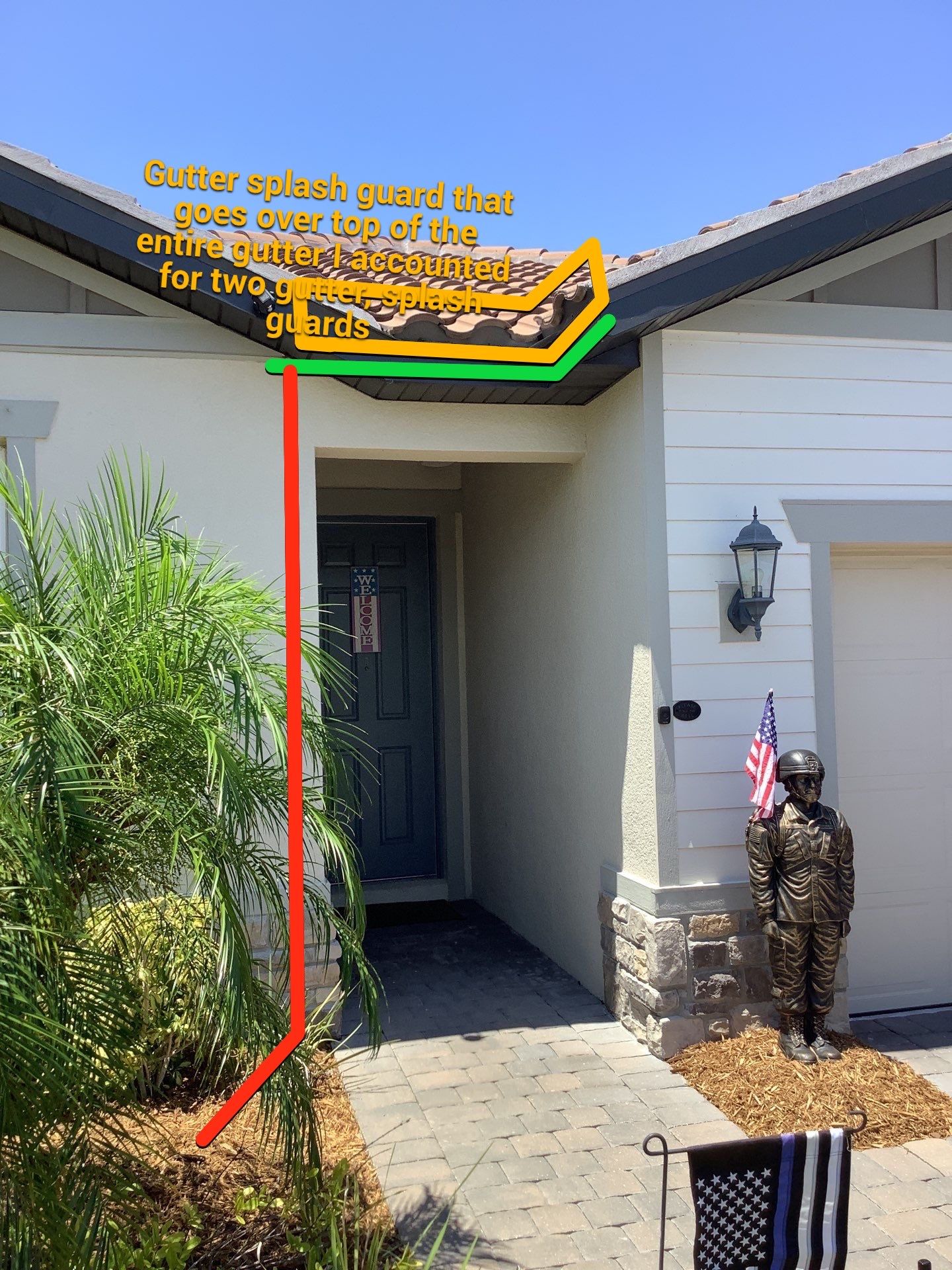 Musket brown seamless gutters with splash guards, new downspouts, and extensions in Bradenton, FL by Gutter Professors