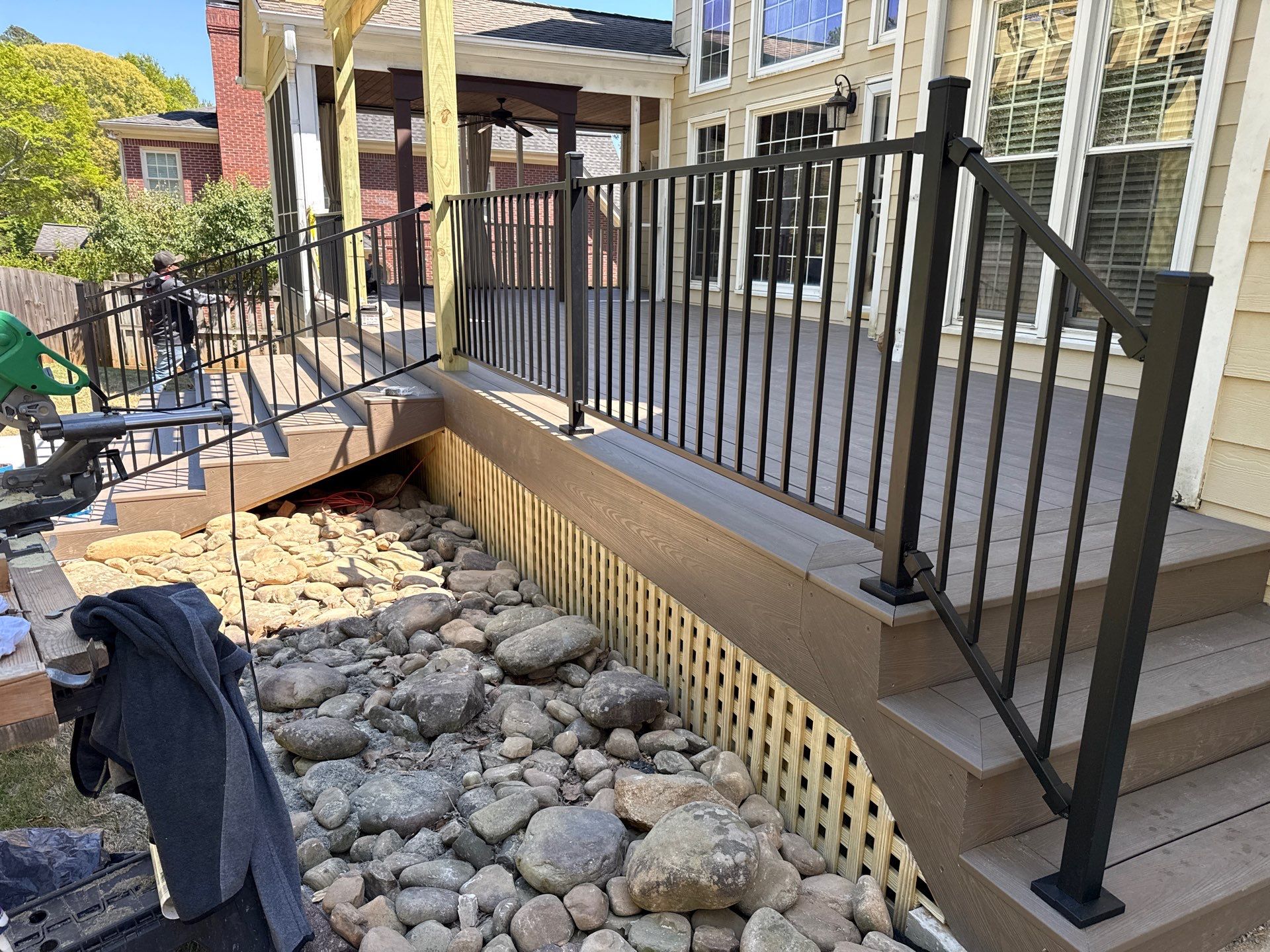 Marietta, GA Deck Replacement using Deckorators Venture Series Decking and Trex Steel Railing by Nelson Exteriors 