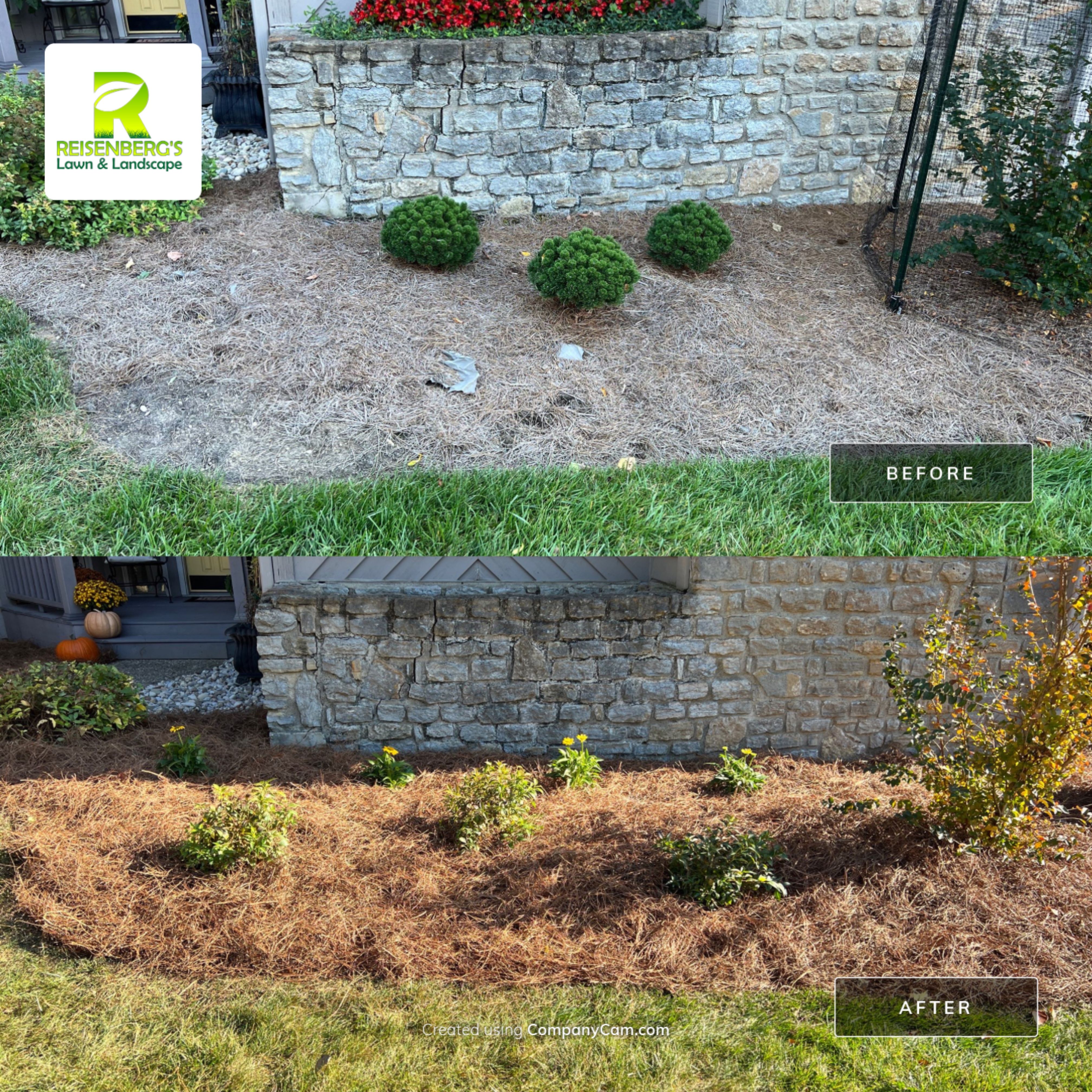 Spring Clean Up using Pine Straw by Reisenberg’s Lawn & Landscape, LLC