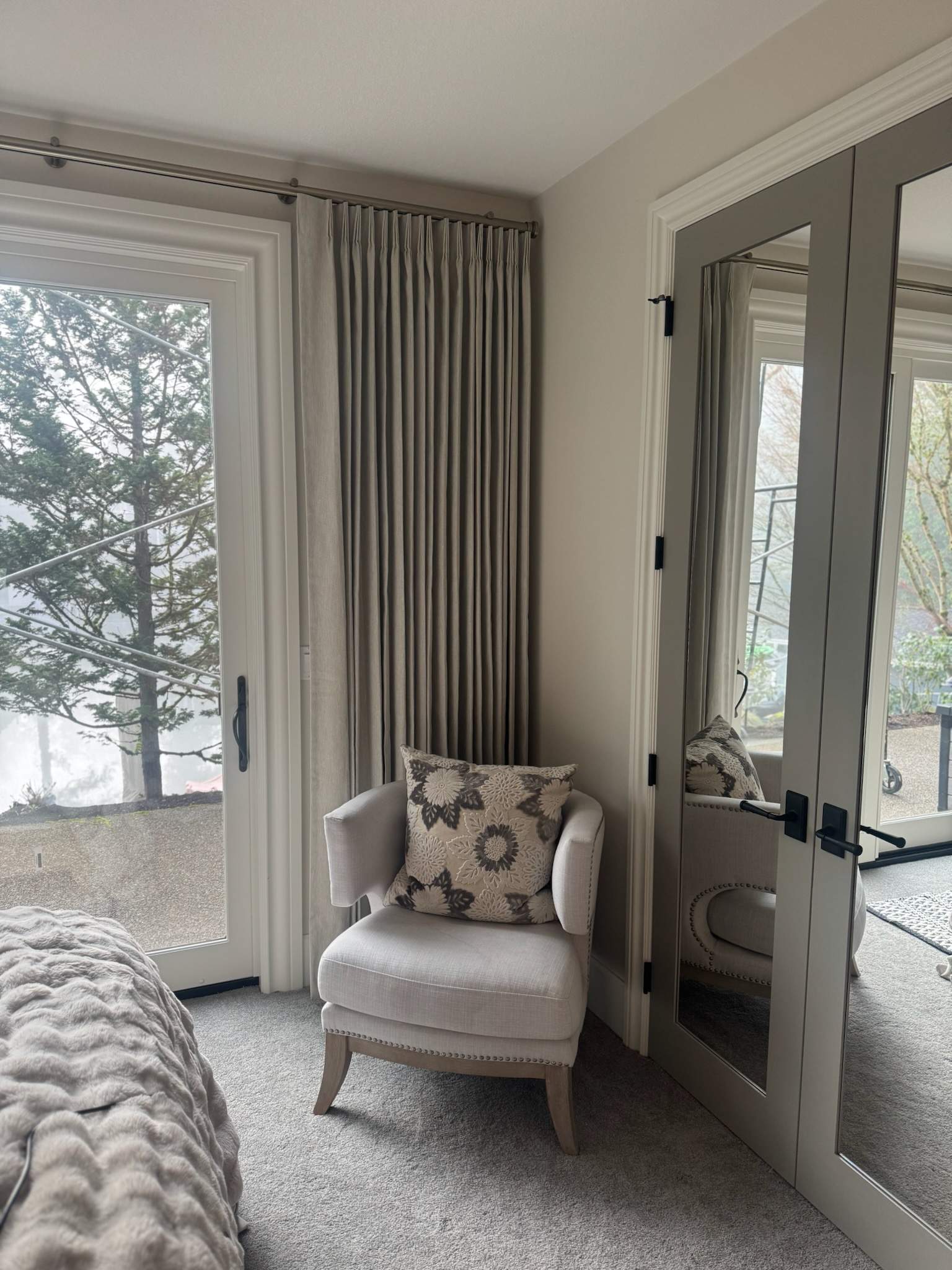 Custom Drapery for a Primary Bedroom with Lake Oswego Views by Budget Blinds Central Portland