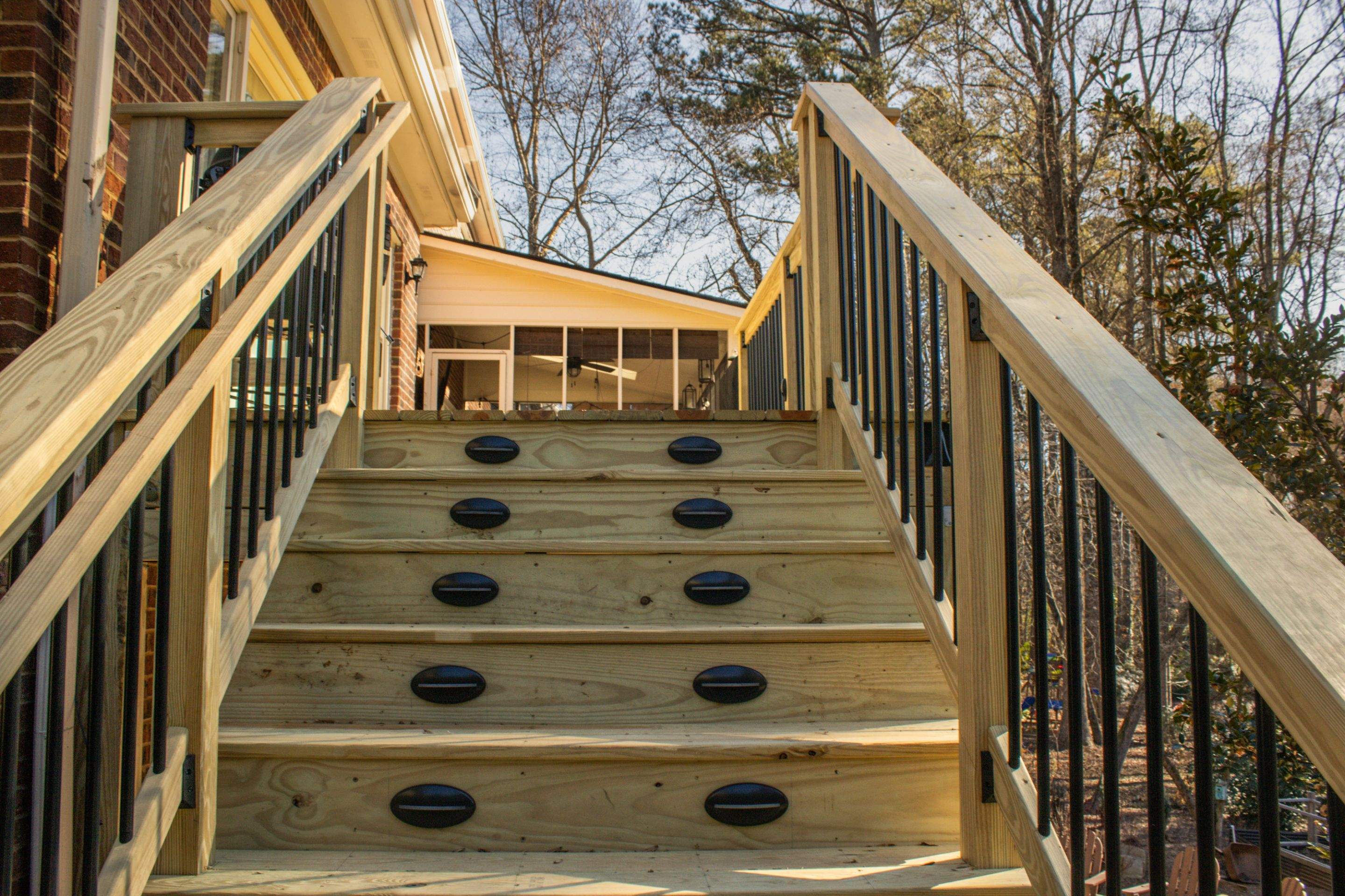 Timbertech LED Light Installation on Wood Deck Build in Marietta, GA by Nelson Exteriors 