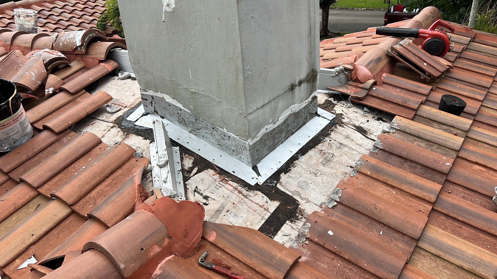 Chimney Roof Flashing Repair and New Roof by The Goat Contractor ( Giampri Corp)