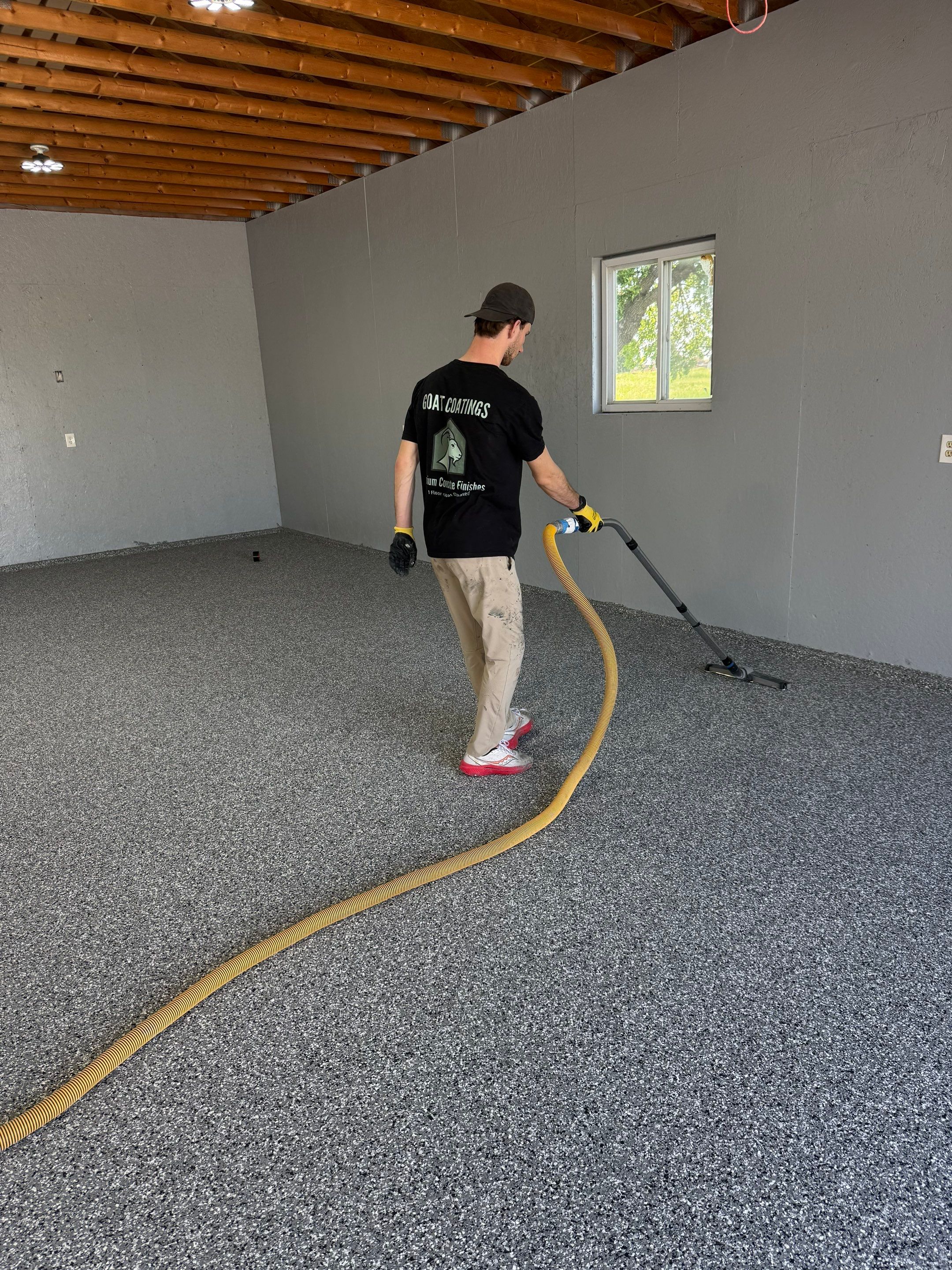 Four-Stall Garage Epoxy Floor Coating in Hampton by Goat Coatings