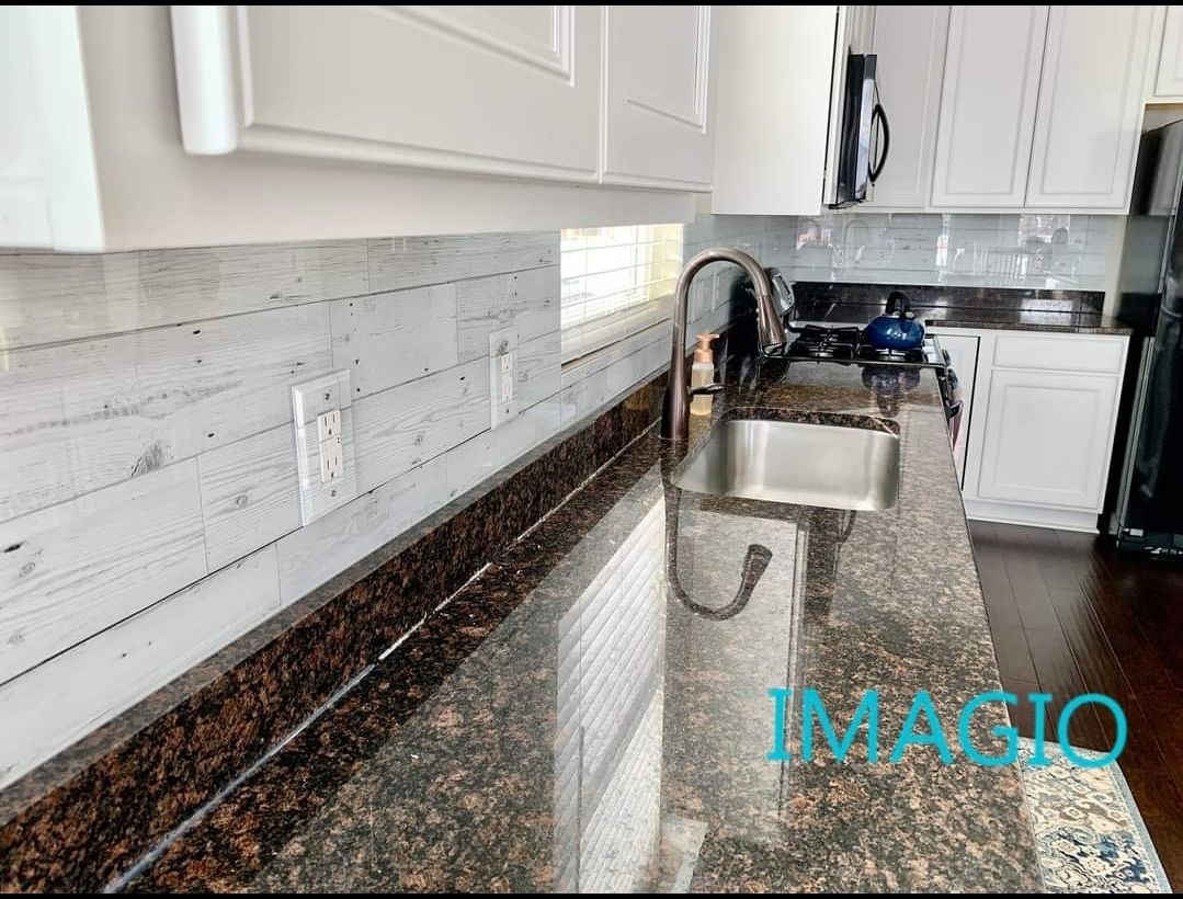 IMAGIO White Barnwood Solid Glass Kitchen Backsplash by IMAGIO