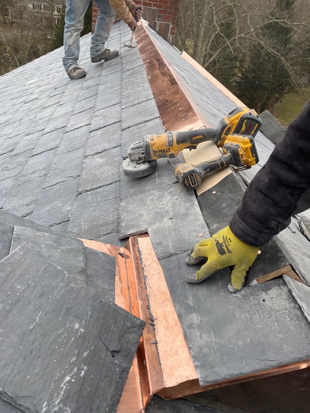 Residential Roofing Installation using Vermont Slate by A Plus Exterior