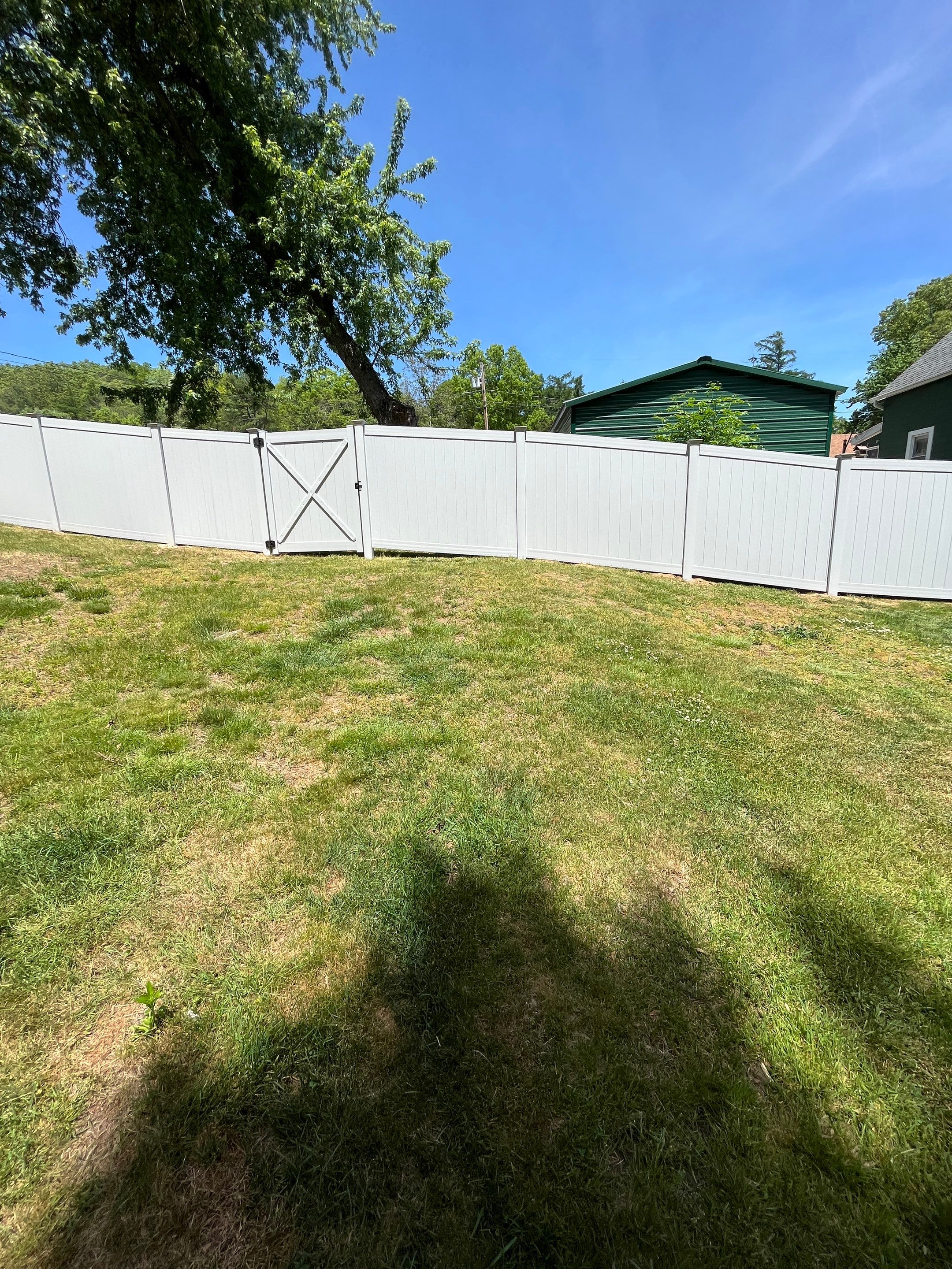 New Vinyl Privacy Fence, With Matching Gate in White. by DiGiorgi Roofing and Siding Inc
