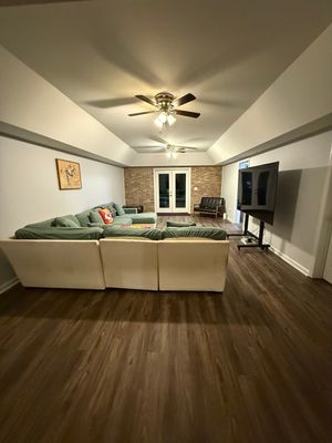 Full Basement Remodeling with Custom Flooring and Tray Ceilings in Marietta