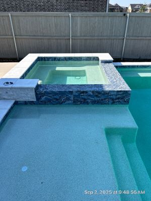 Geometric Pool and Spa with Glass Tile Spillway