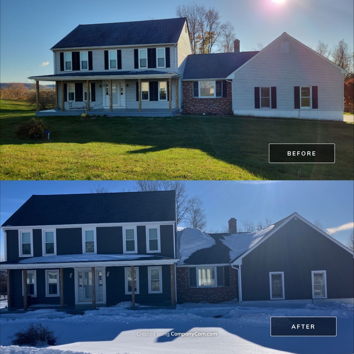 Drastic siding color change with Cert. Monogram D/4 x 12'6" clapboard, Smoky Gray by DiGiorgi Roofing and Siding Inc