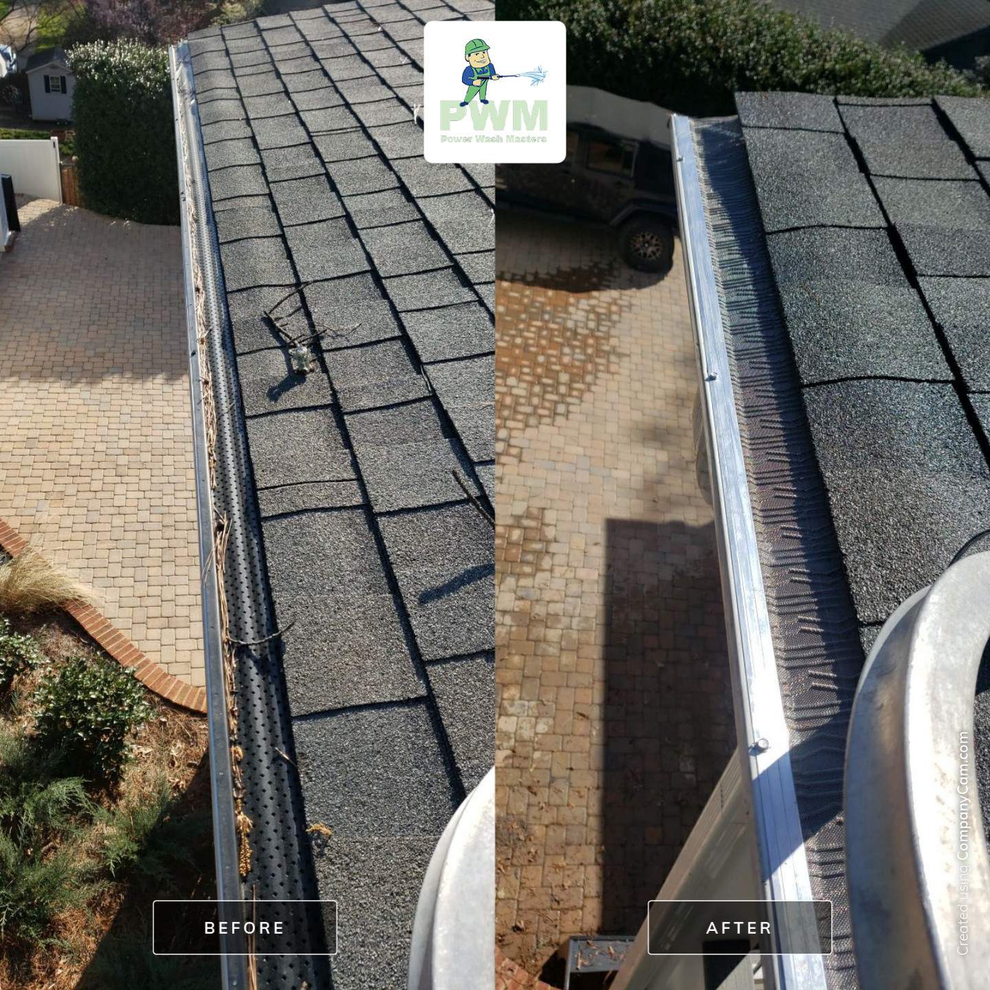 Gutter Cleaning using water by Power Wash Masters LLC