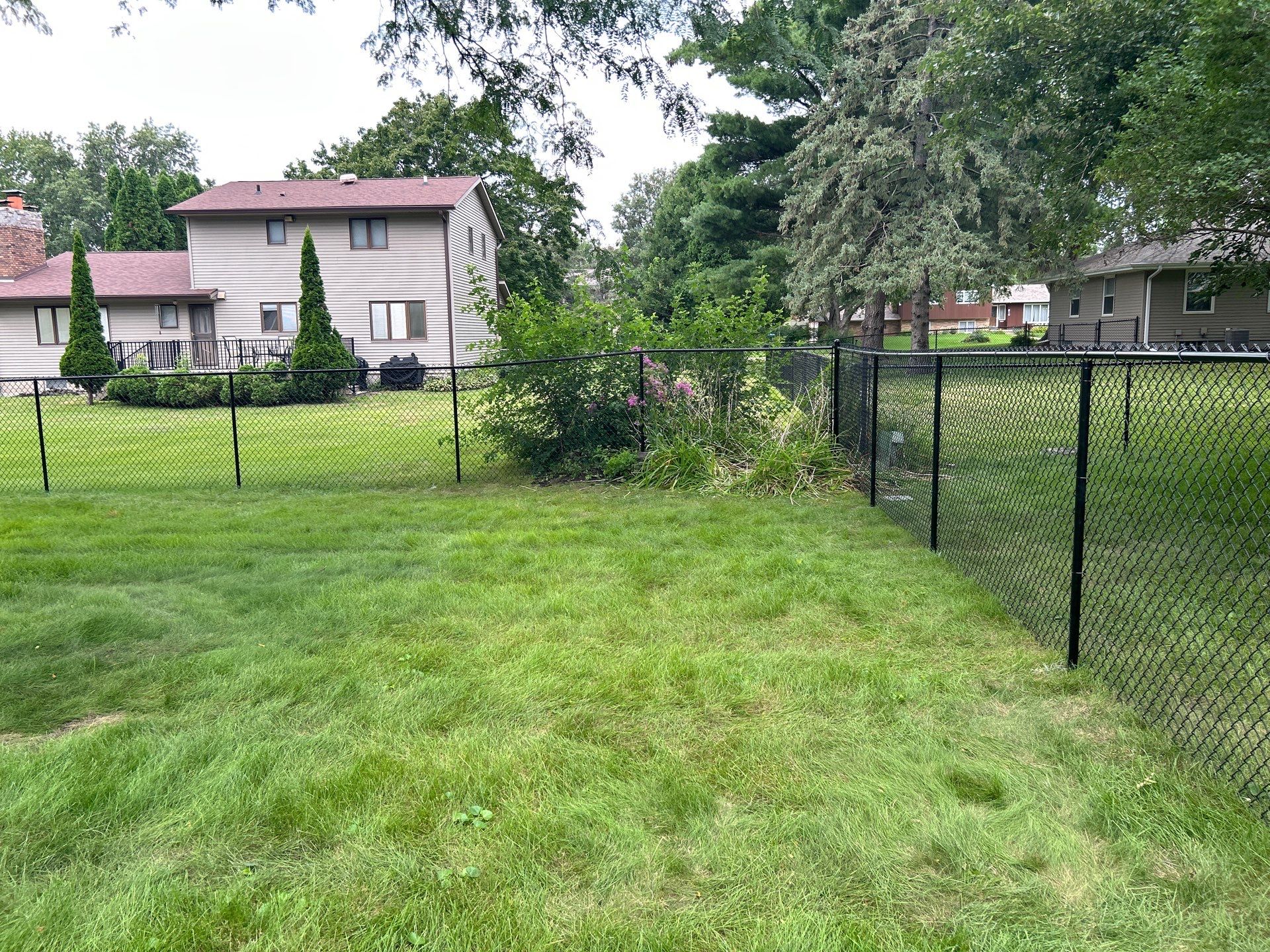 Black Vinyl-Coated Chain Link Fence Installation in Waterloo by Perfect Picket Fence and Stain