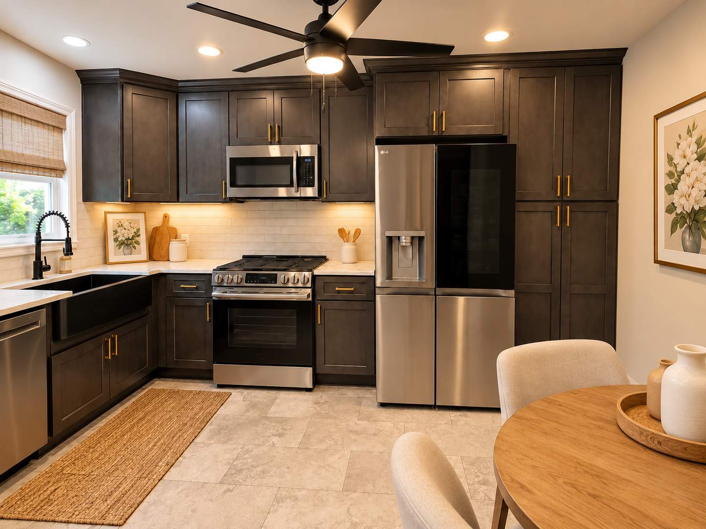 Modern Kitchen Remodel with Charcoal Cabinetry, Quartz Countertops & Brass Accents by Remodel Now