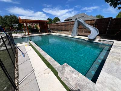 Geometric Pool with Raised Spa and Slide