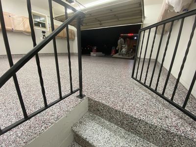 Garage Floor with Stairs using Buckeye and Slate Stone