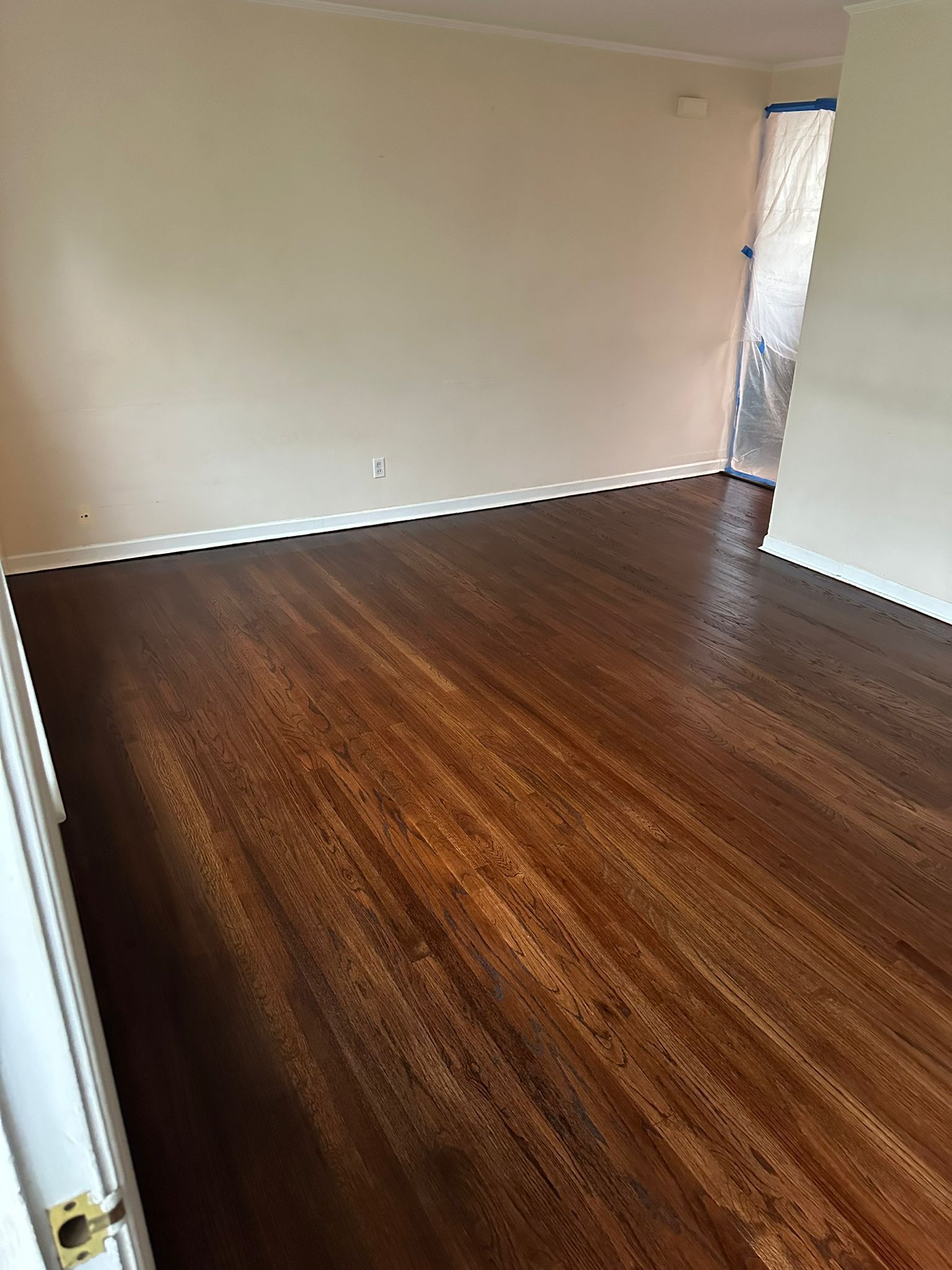 Red Oak Refinish using Duraseal Md Brown with Semi Gloss Finish by Footprints Floors Morristown