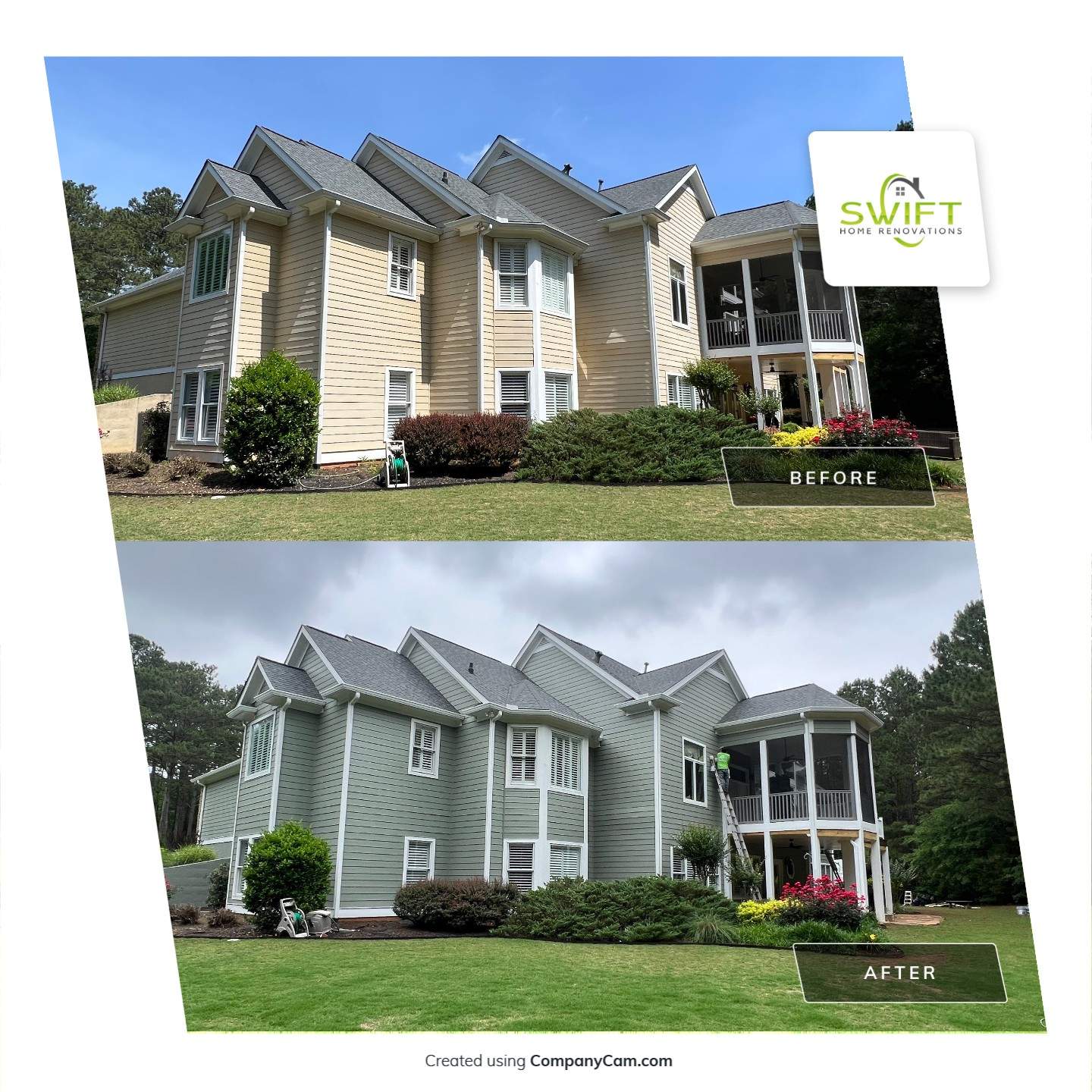 Sage Green Exterior House Painting and Trim Refresh in McDonough by Swift Home Renovations